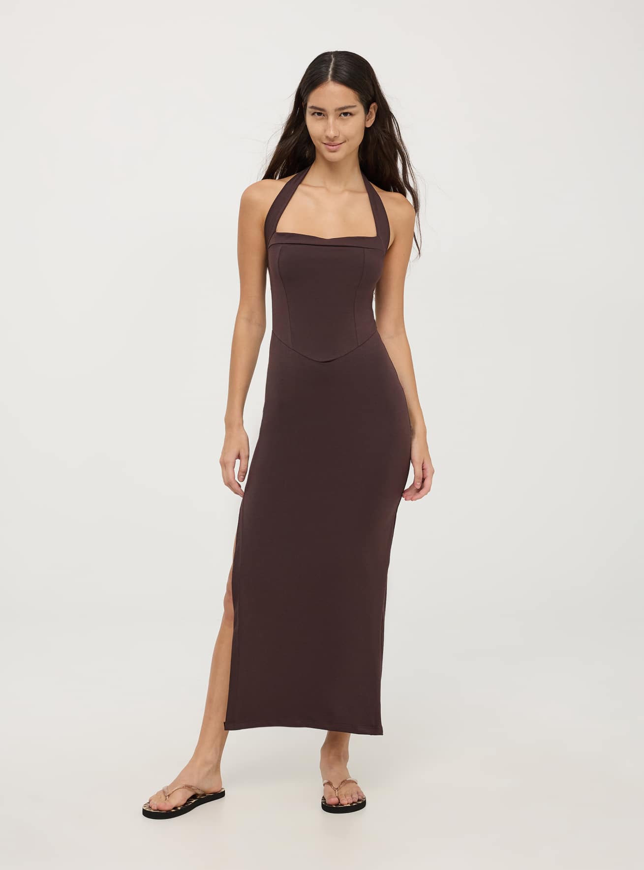 Abito lungo marrone best sale