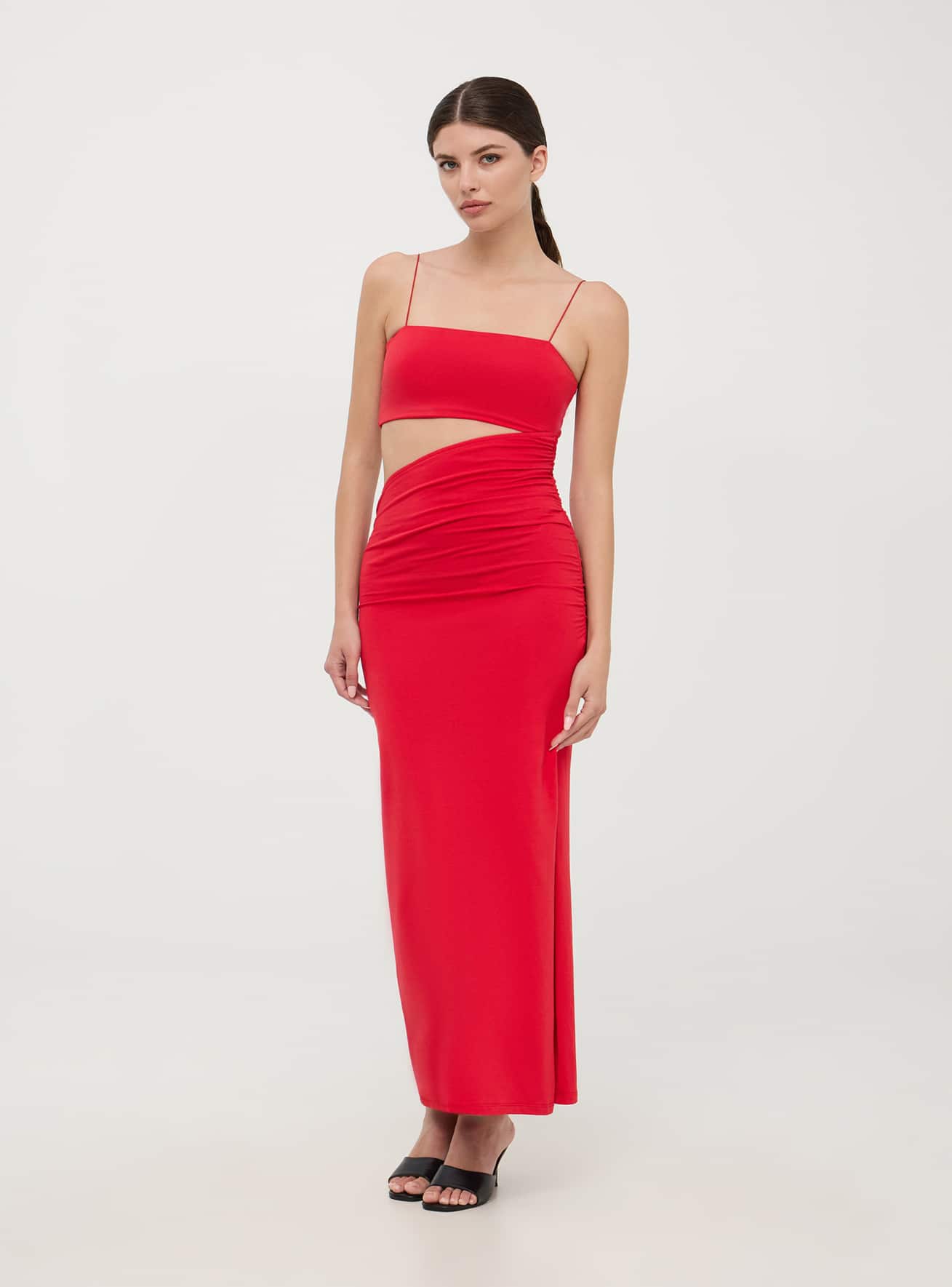 Red Long jersey dress with a cut out Buy Online Terranova