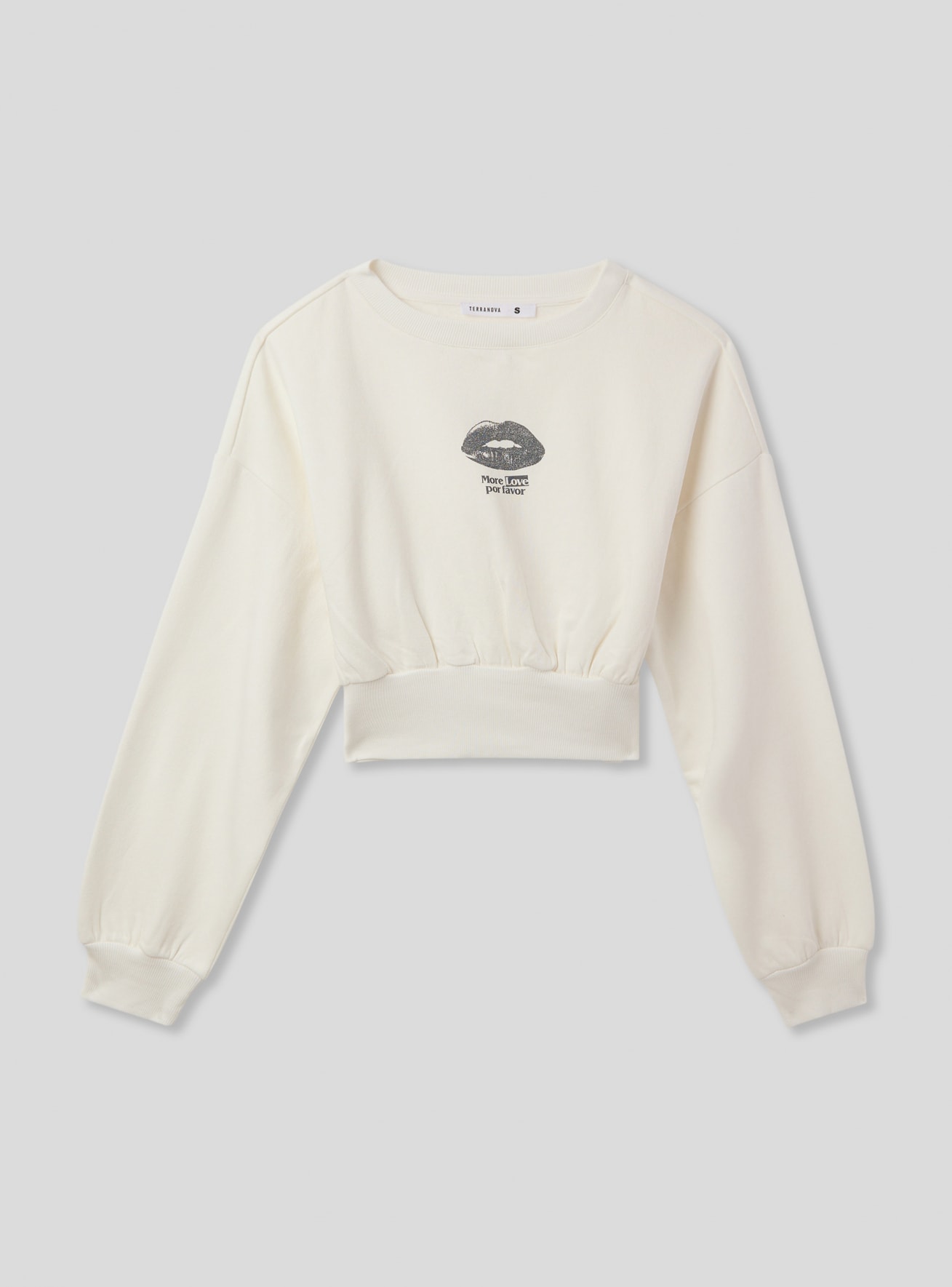 Felpa pesante crop con stampa bocca