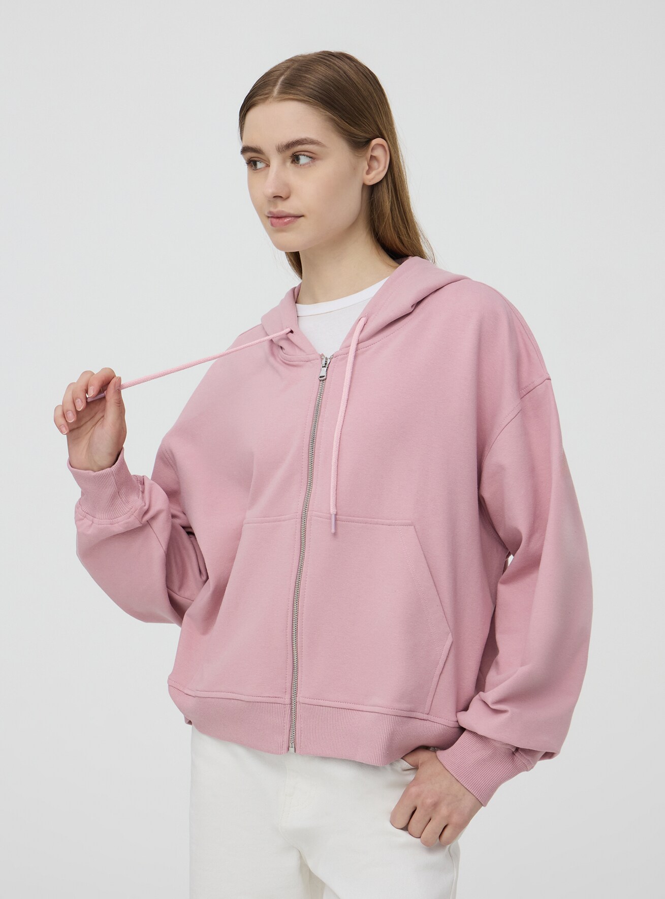 Pink Oversized plain zipped hoodie Buy Online Terranova