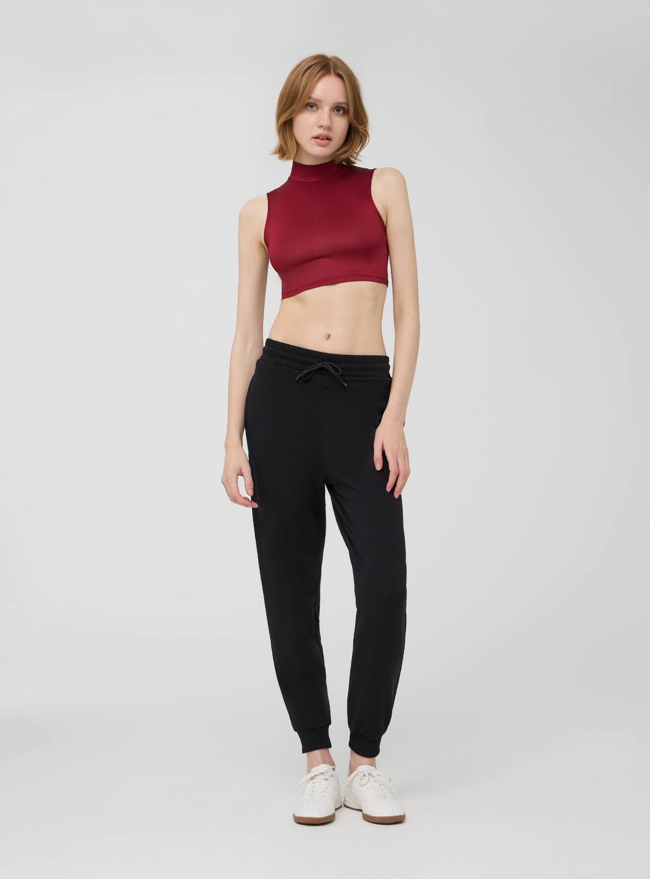 Black High waisted tracksuit bottoms with a drawstring Buy Online Terranova