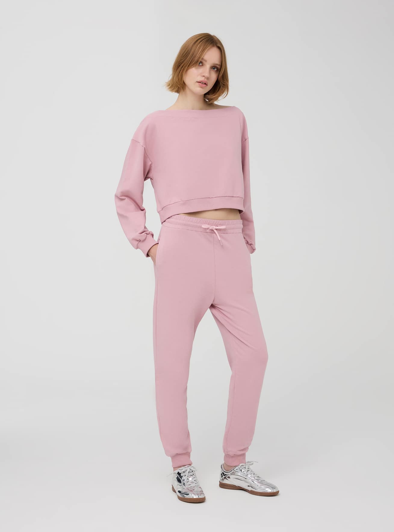Pink High waisted tracksuit bottoms with a drawstring Buy Online Terranova