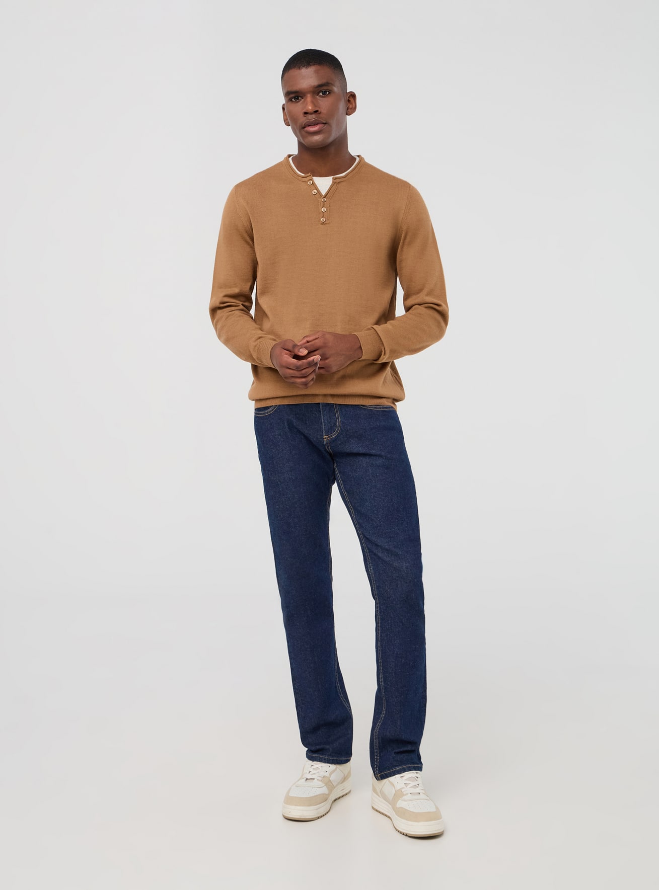Maglia serafino collo doppio Beige Acquista Online Terranova