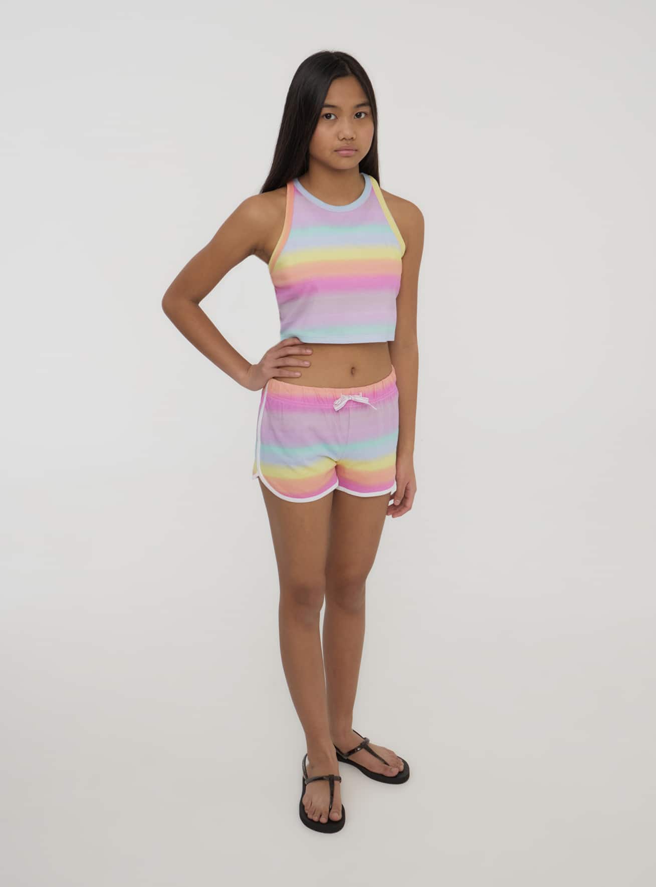 Shorts tuta a righe multicolor