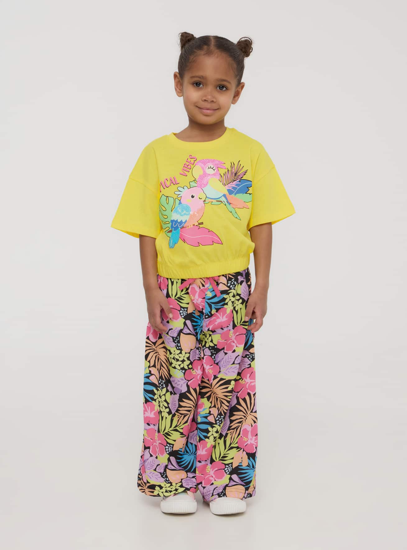 Pantaloni culotte fantasia fiori multicolor