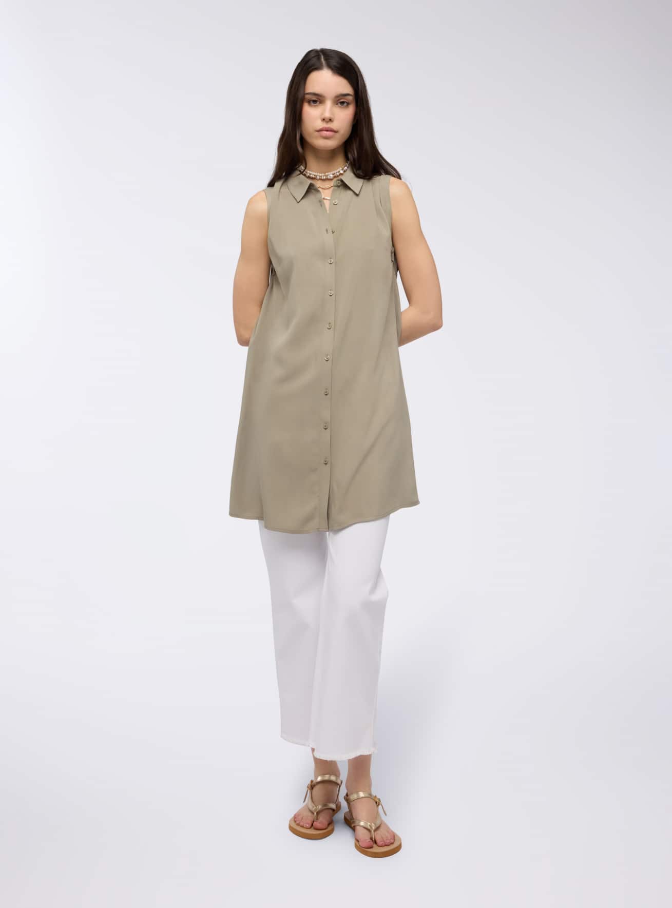Camicia maxi smanicata tinta unita