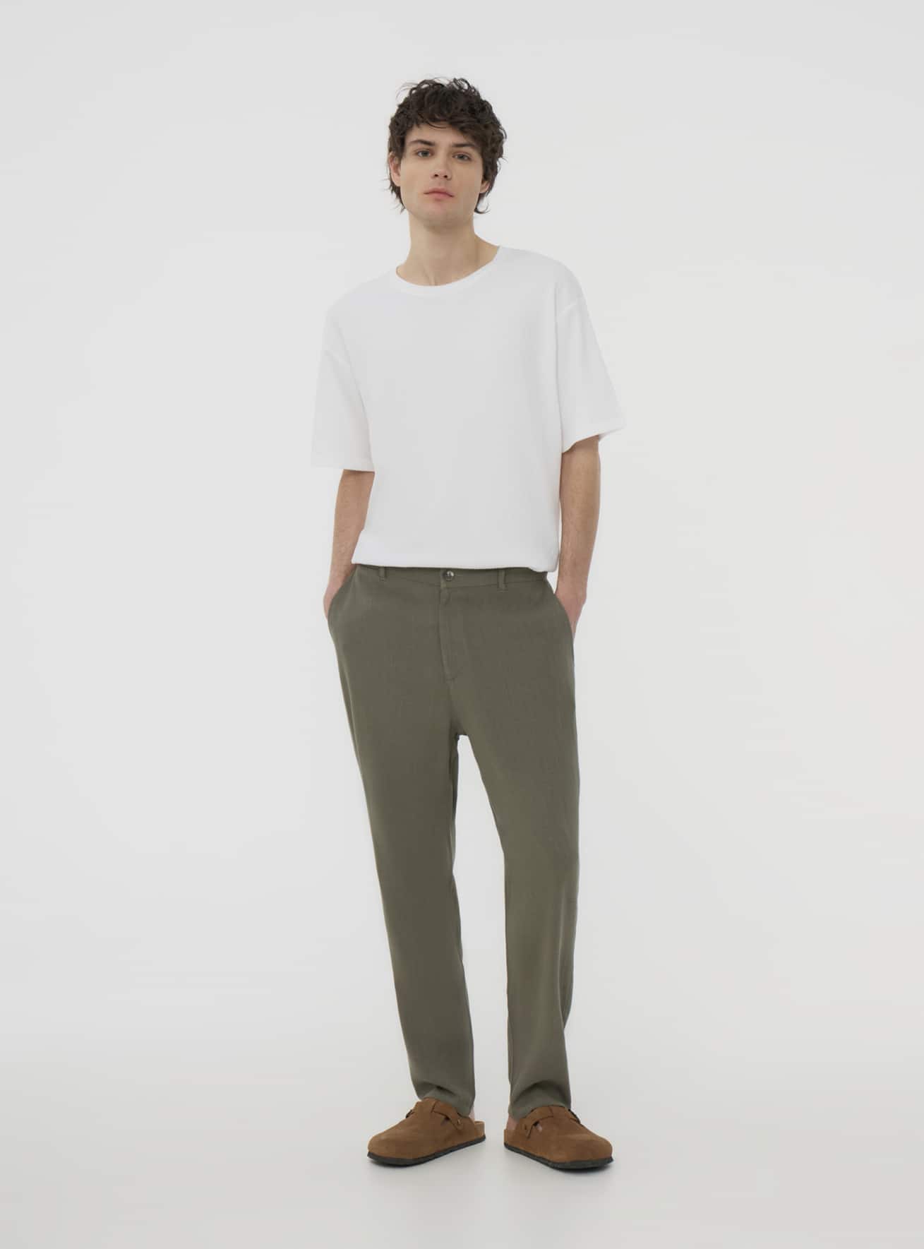 Pantaloni chino in misto lino