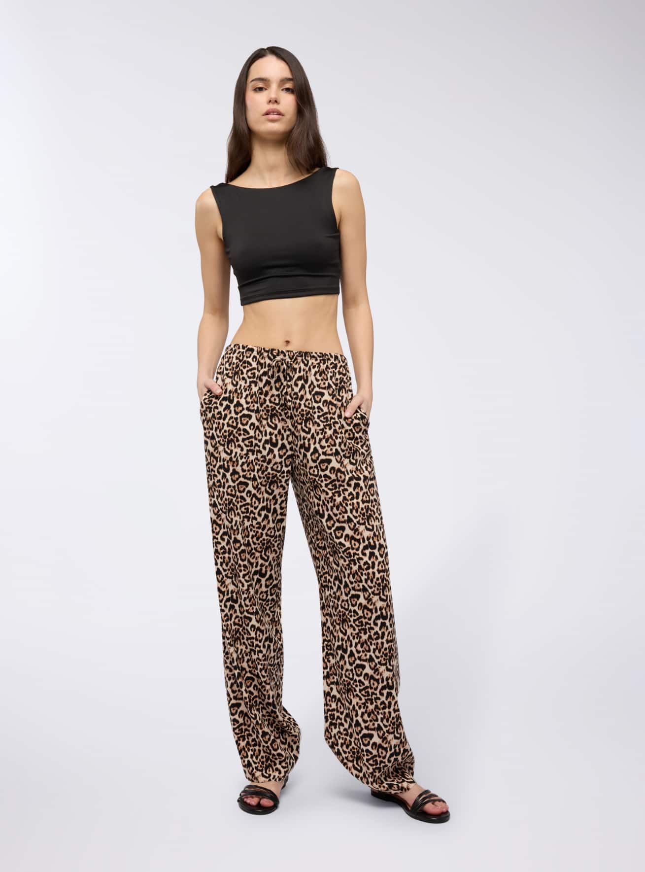 Pantaloni wide leg maculati con coulisse
