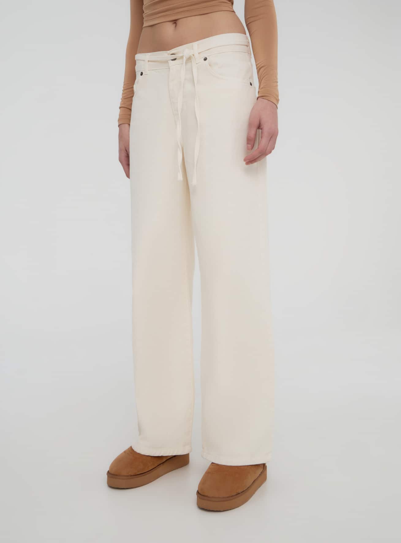 Pantaloni wide leg in drill di cotone
