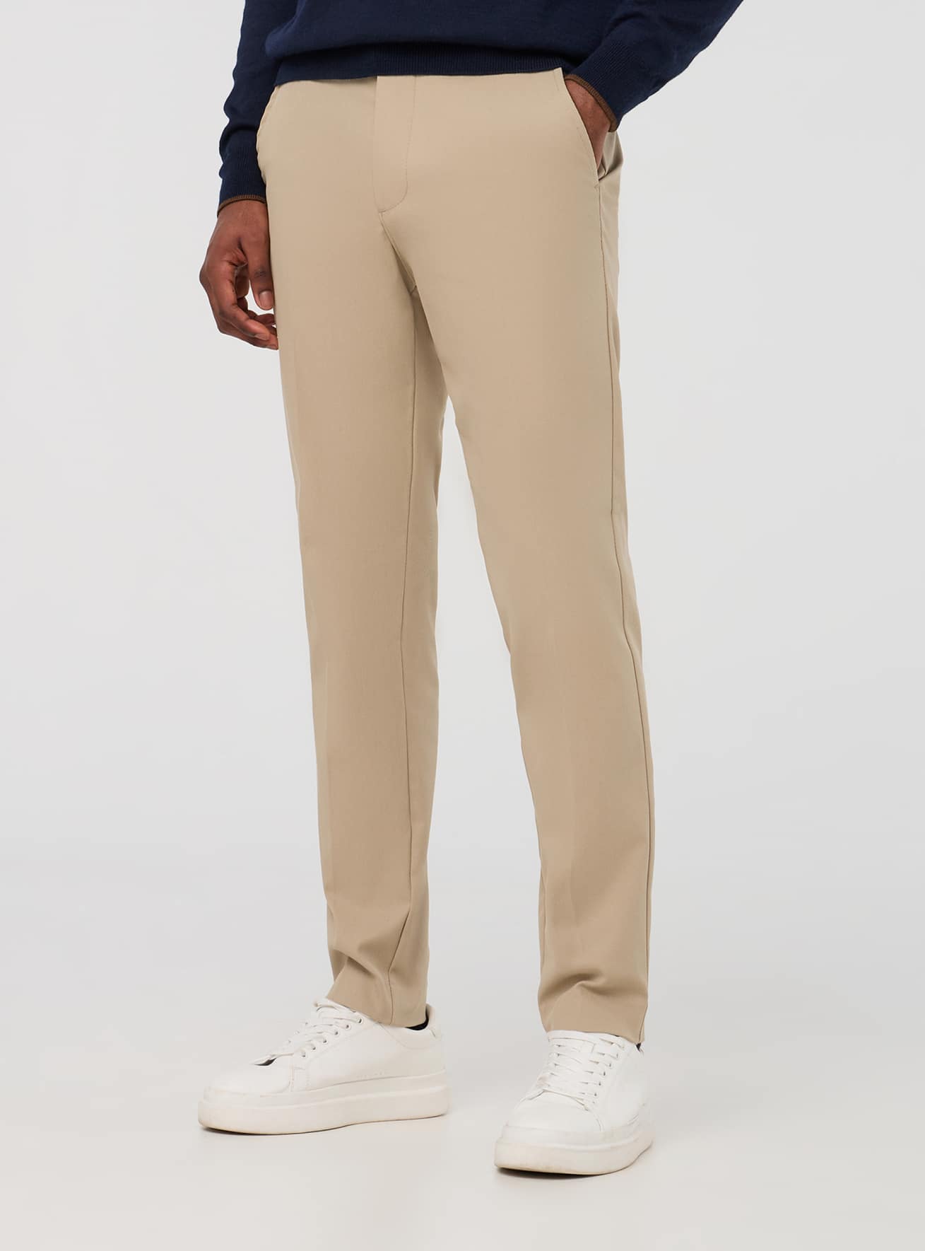 Men's classic regular fit chino pants stretch twill fabric