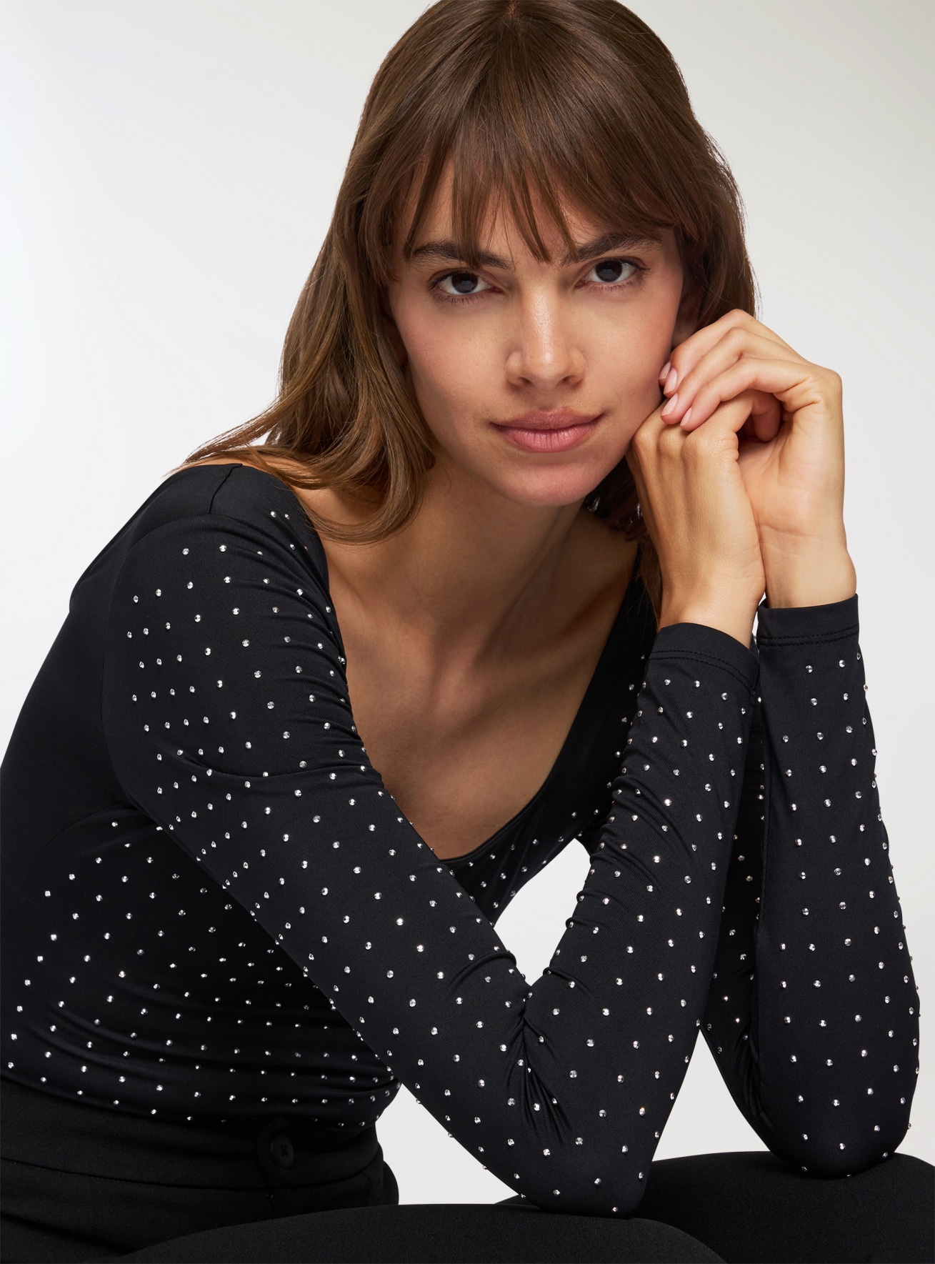 Body scollo quadrato con strass