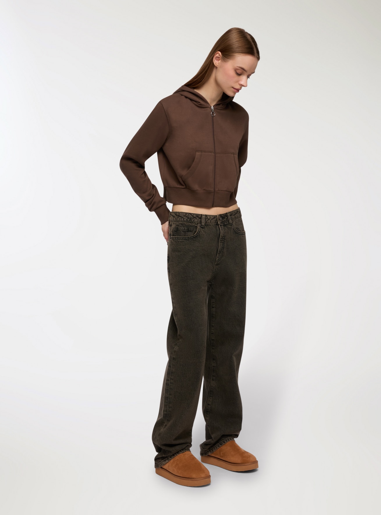 Felpa crop con cappuccio e zip