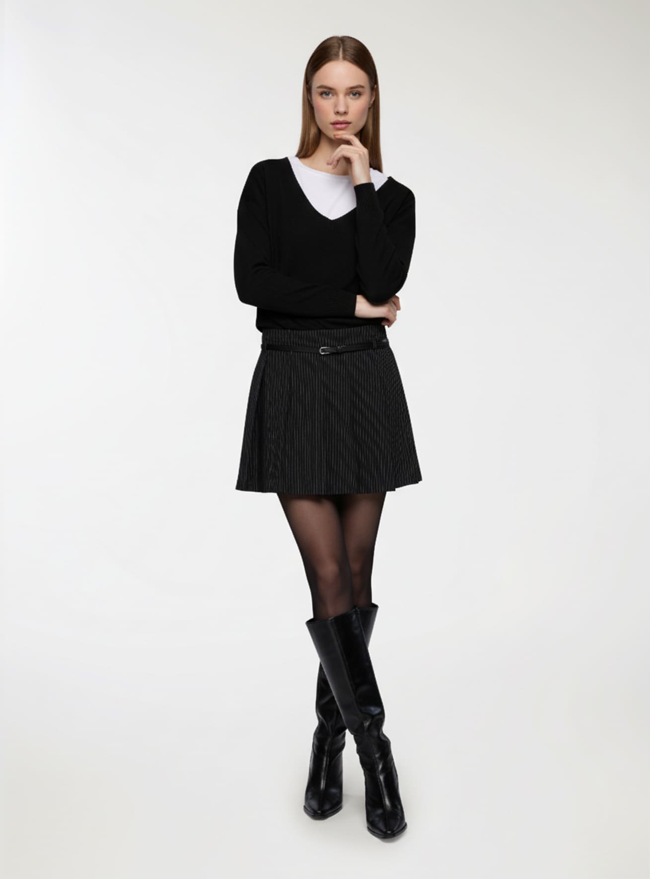 Skort gessata con cintura
