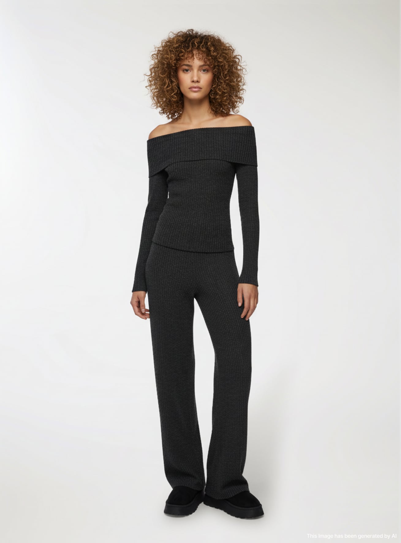 Pantaloni wide leg a coste tessuto caldo