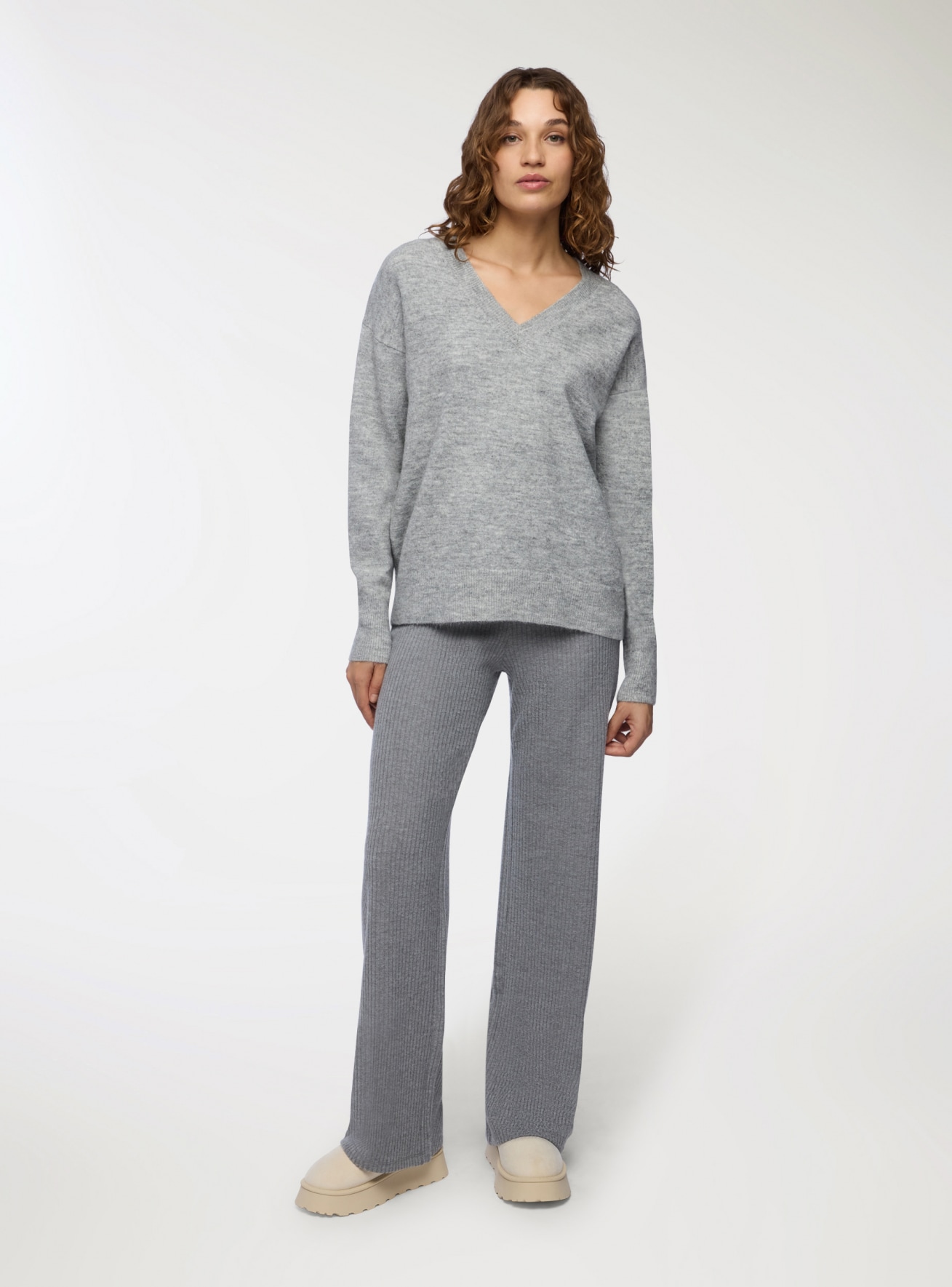 Pantaloni wide leg a coste