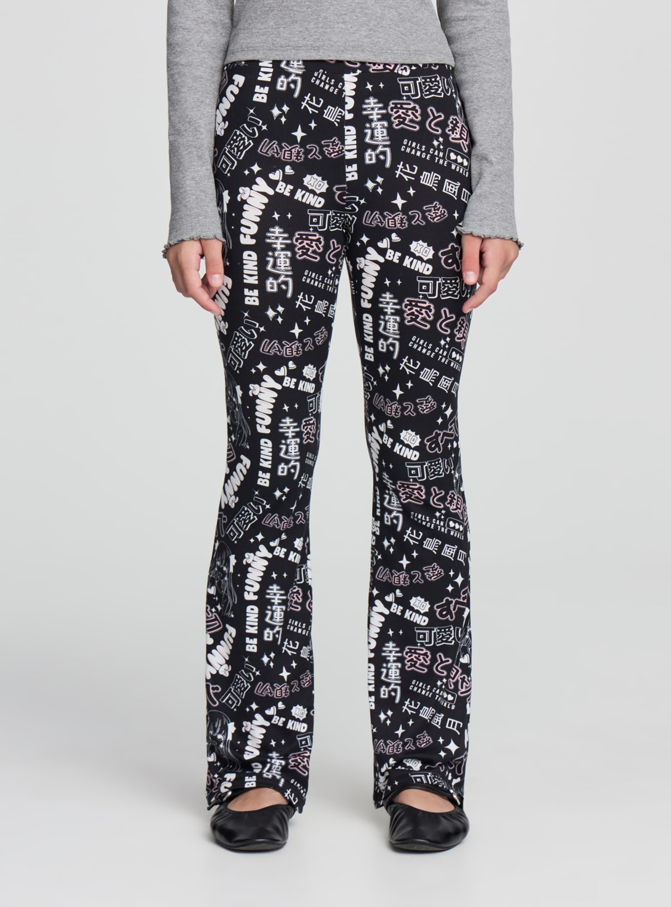 Leggings flared stampa manga