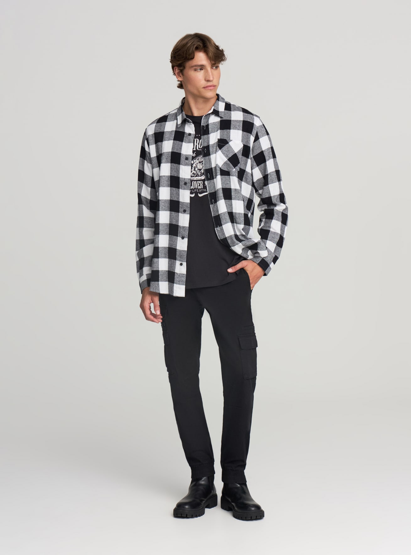 Camicia in flanella a quadri con tasca