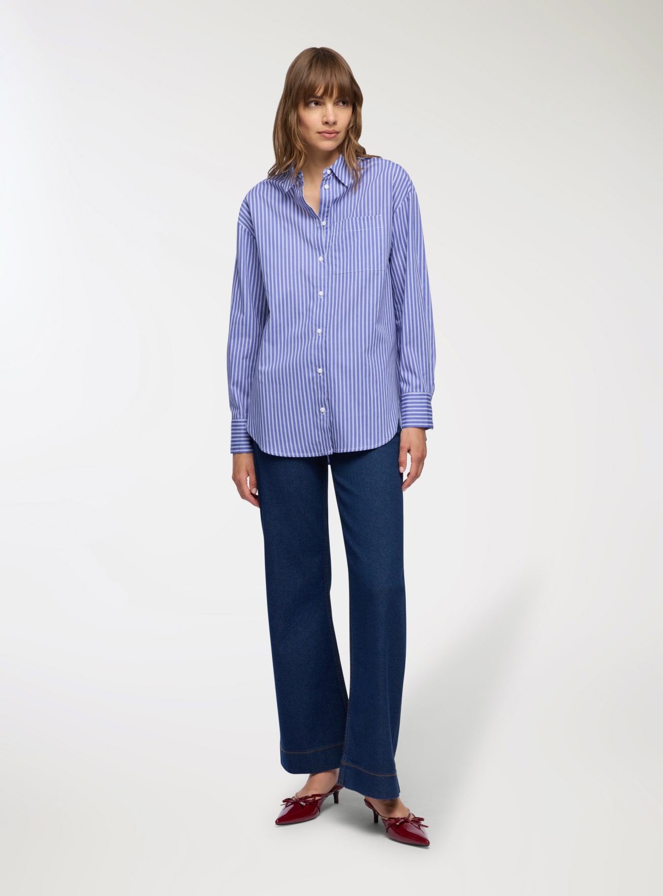 Camicia ampia in popeline a righe