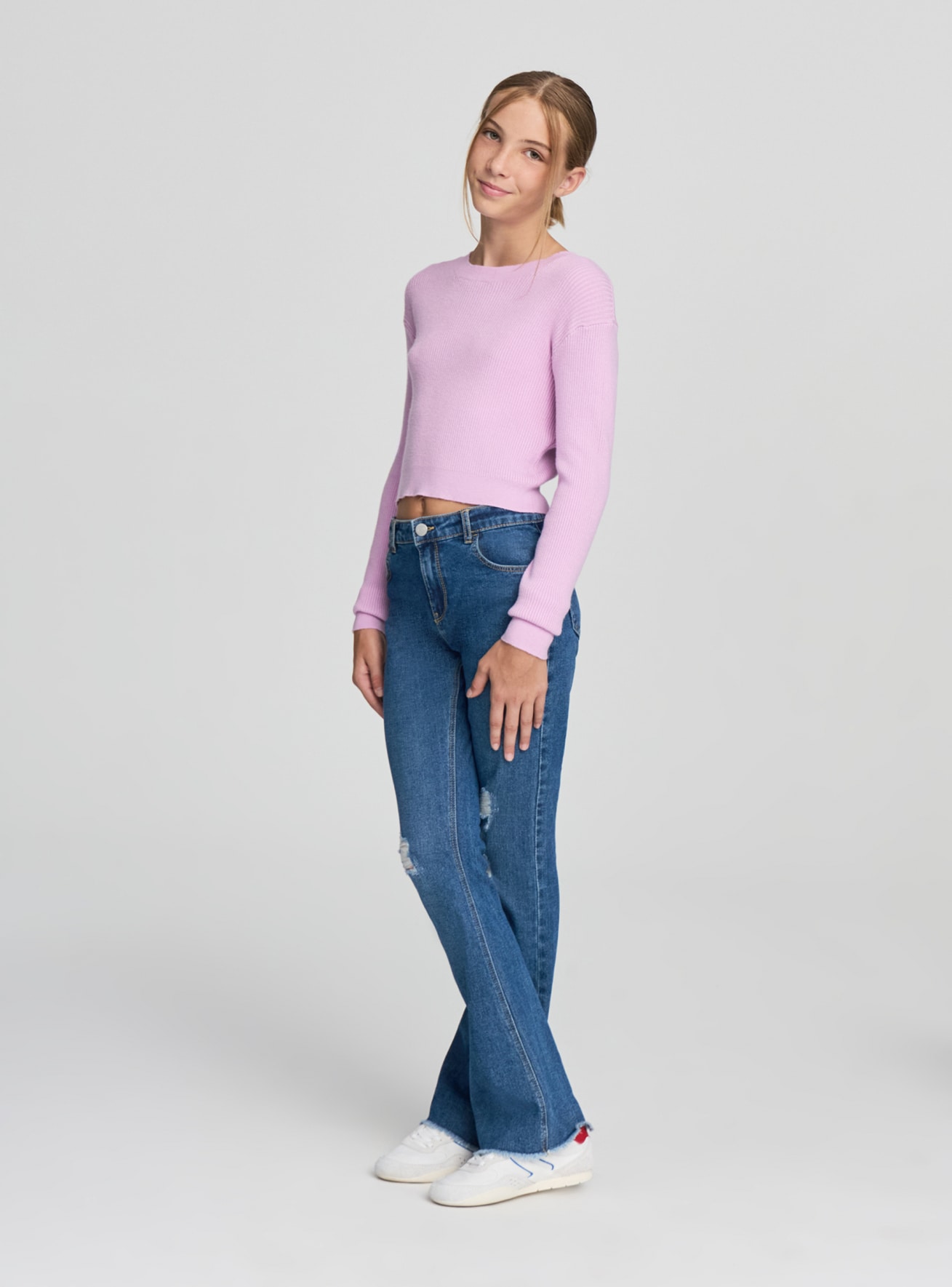 Maglia crop a costine tinta unita