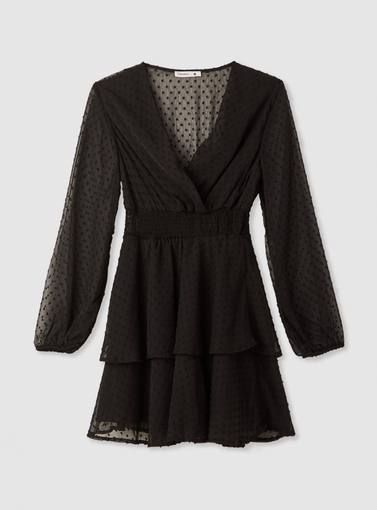 Vestito con balze e maniche lunghe