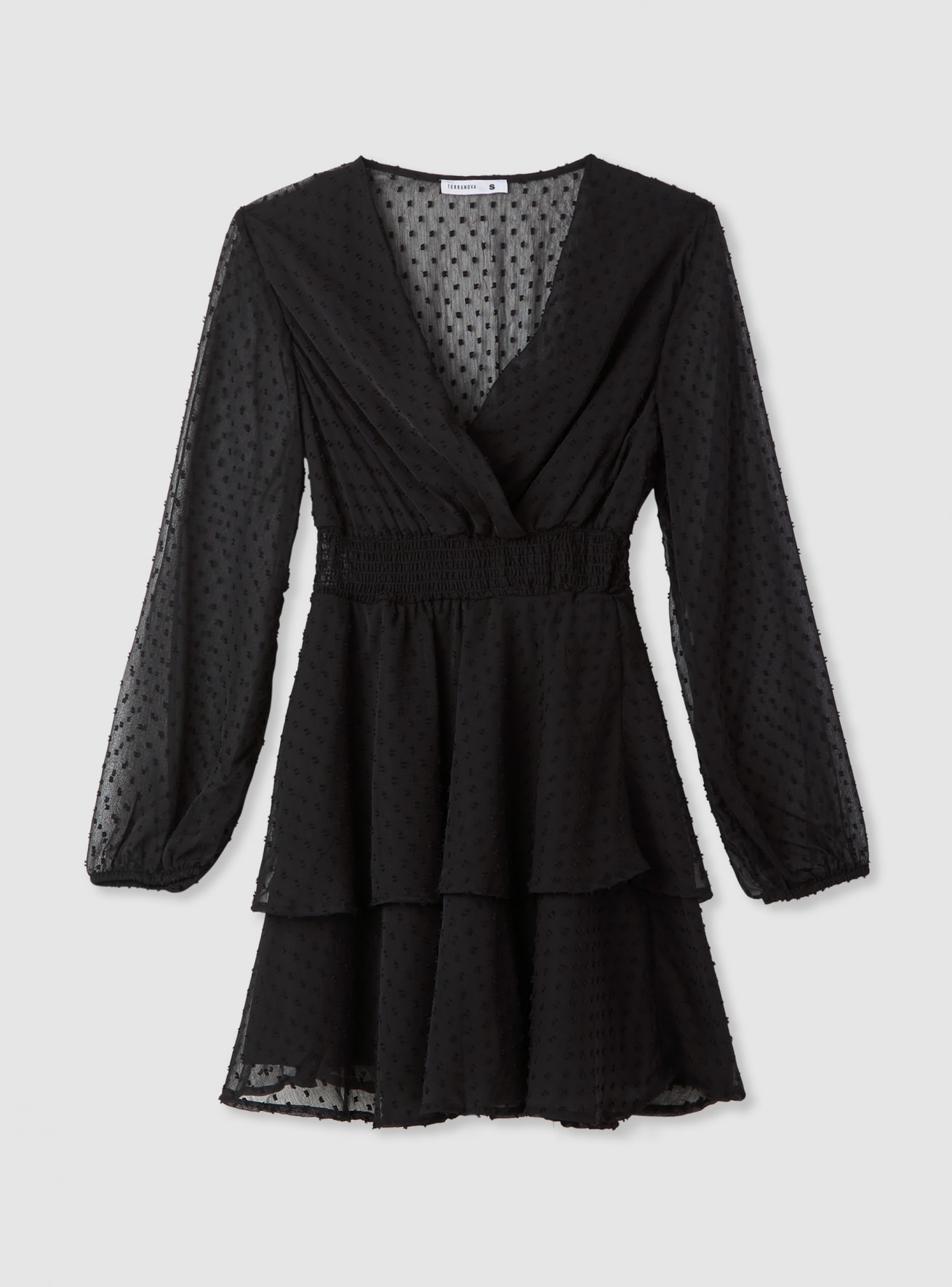 Vestito con balze e maniche lunghe