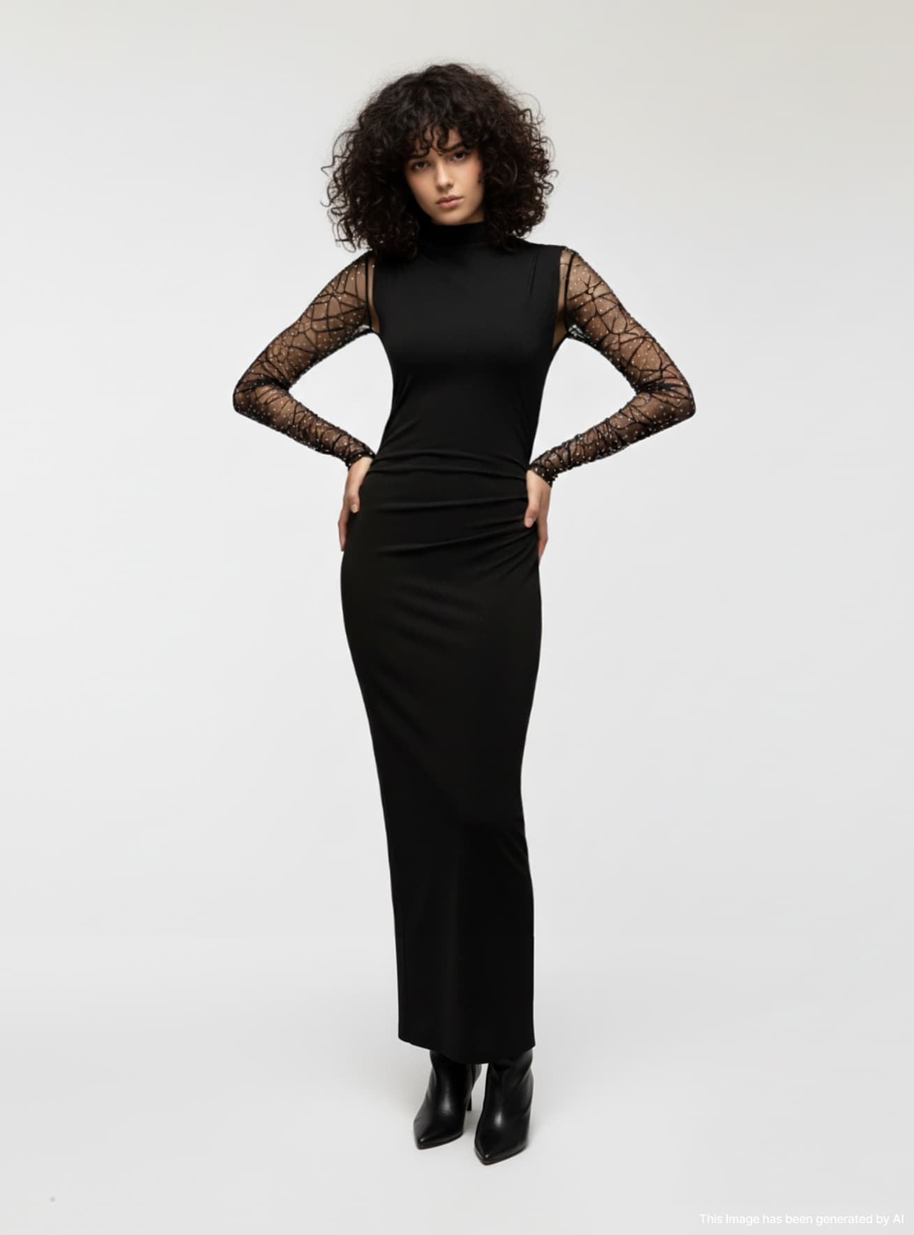 Robe longue drapée col montant