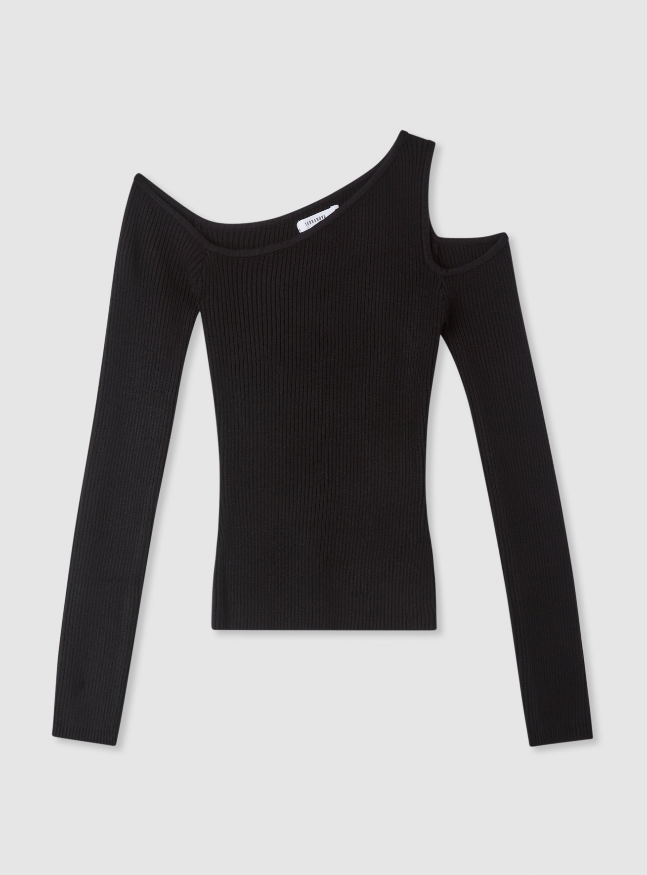 Black Asymmetric ribbed top with cut-out - Buy Online