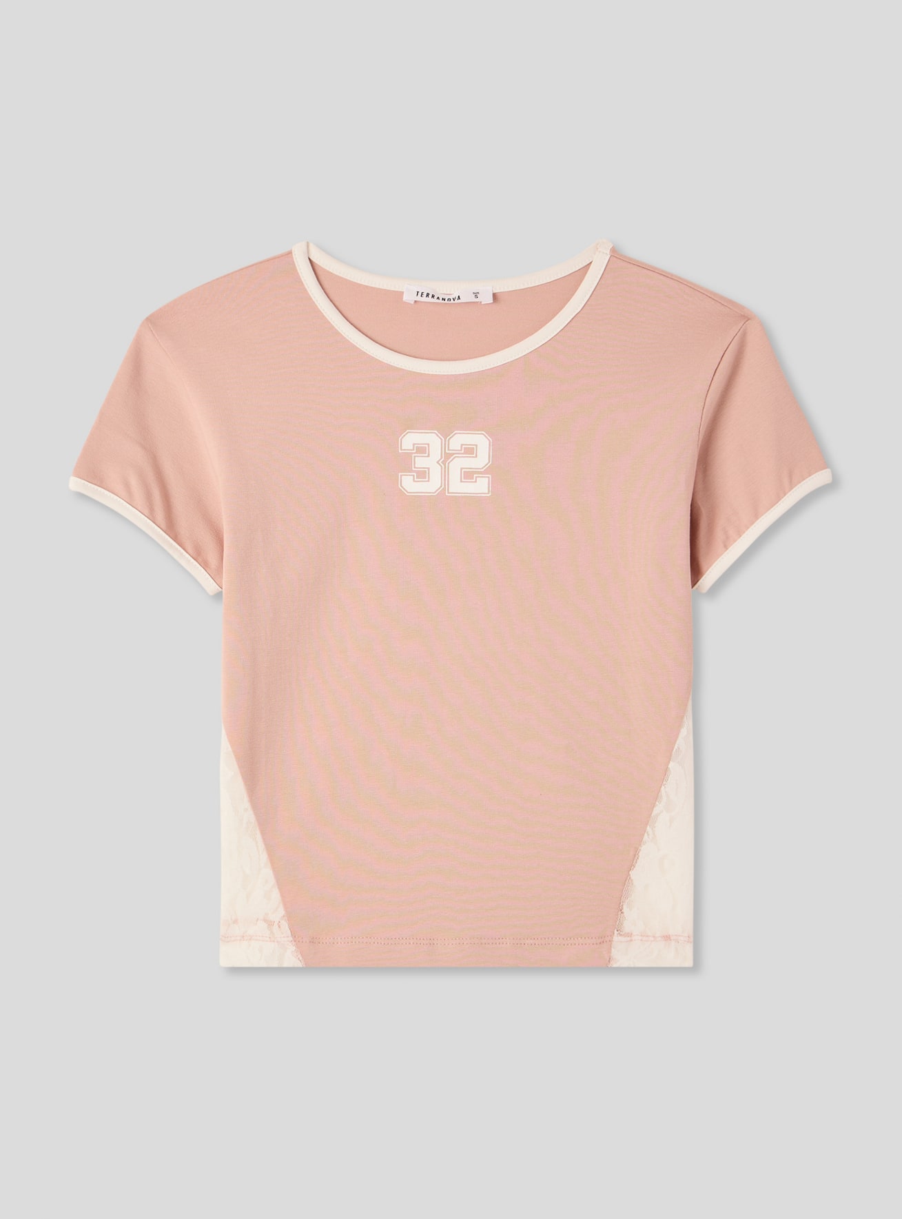 T-shirt con stampa numero e inserto in pizzo