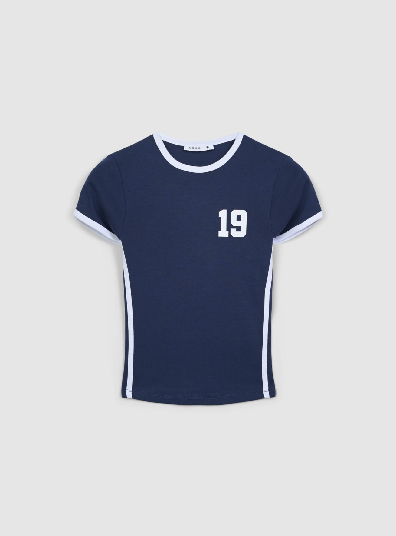 T-shirt crop con stampa numero e bande