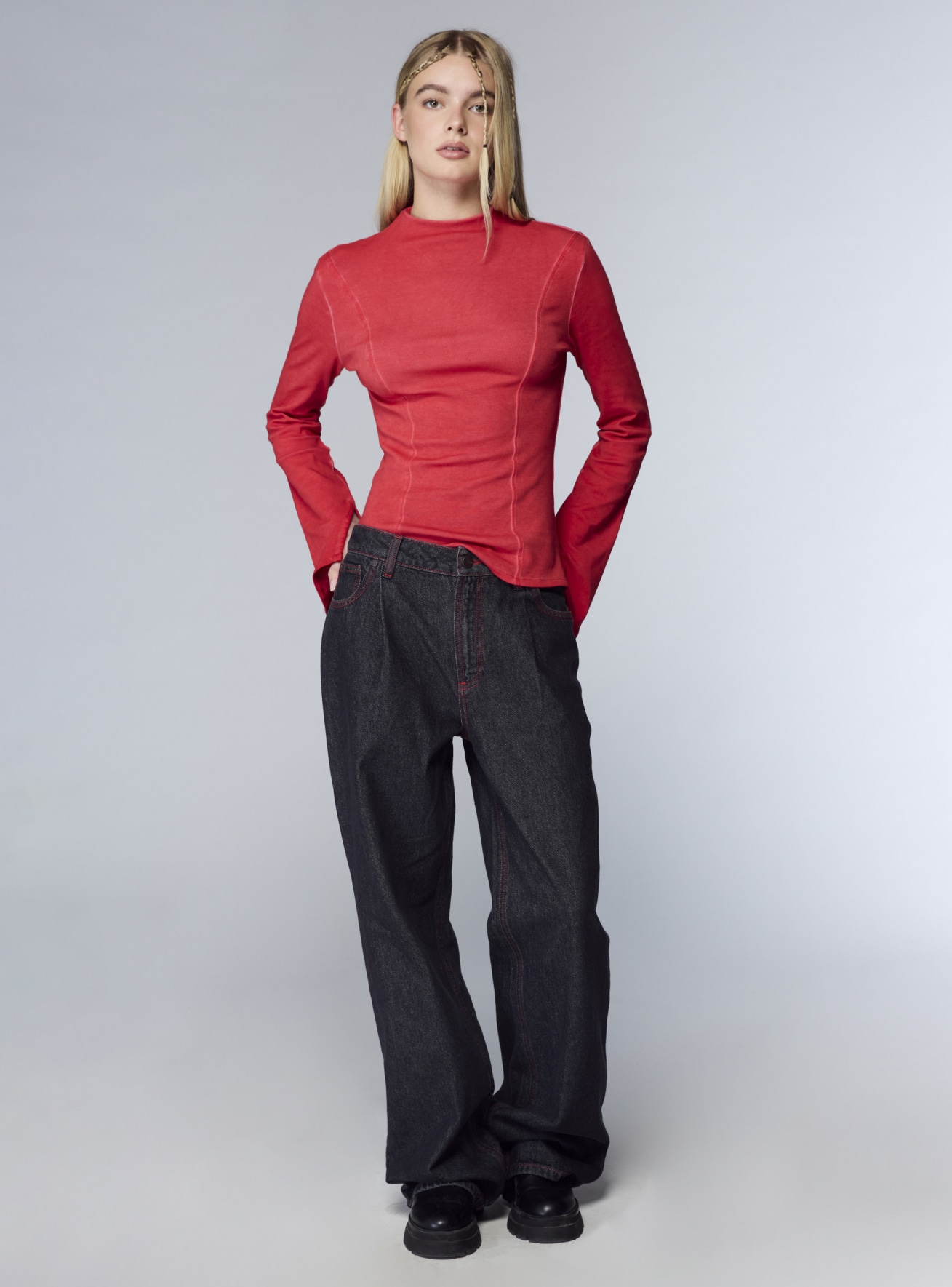 Jeans wide leg con impunture a contrasto TRNPOPLAB