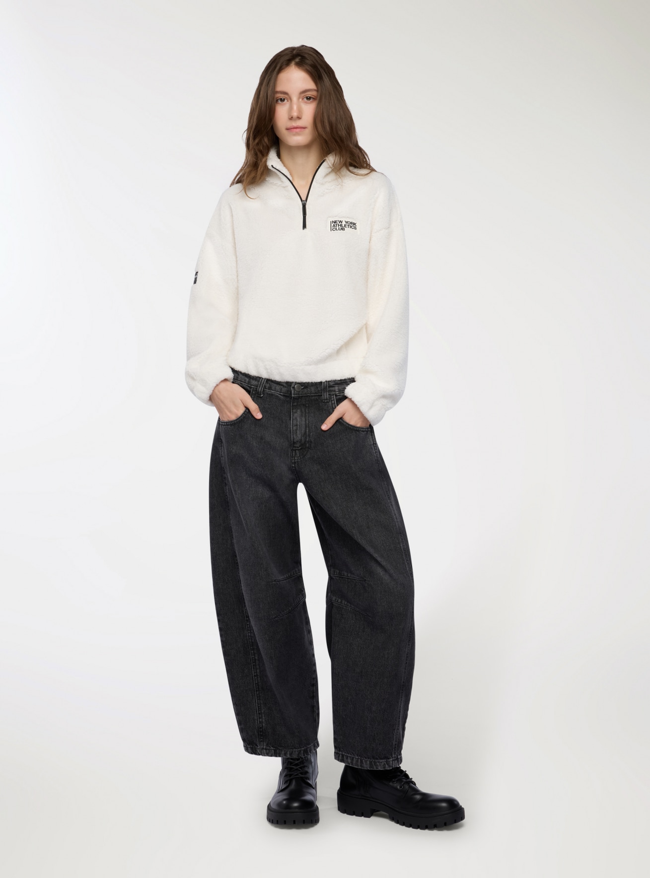 Sudadera de sherpa con cremallera media