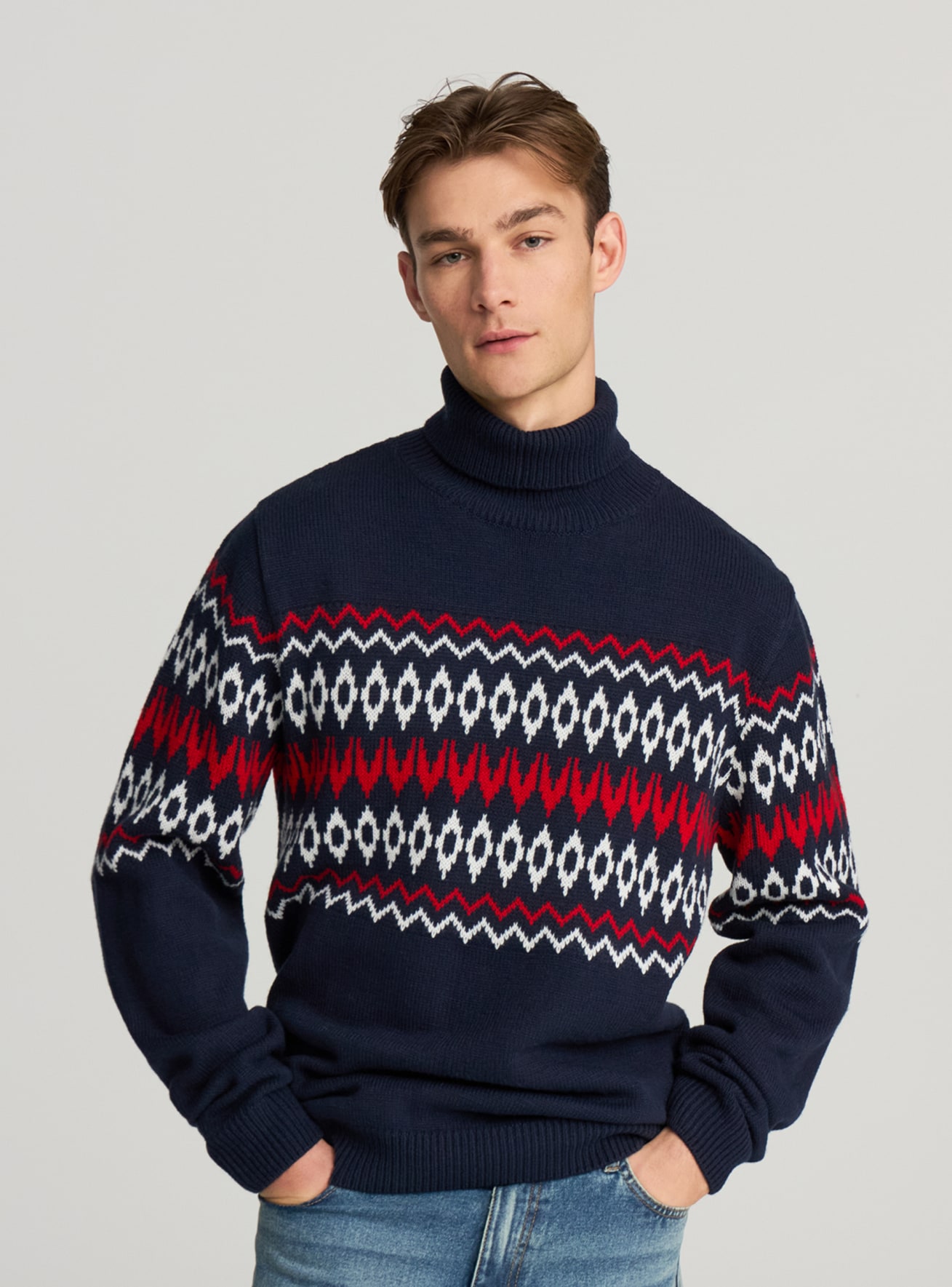 Jacquard patterned turtleneck jumper