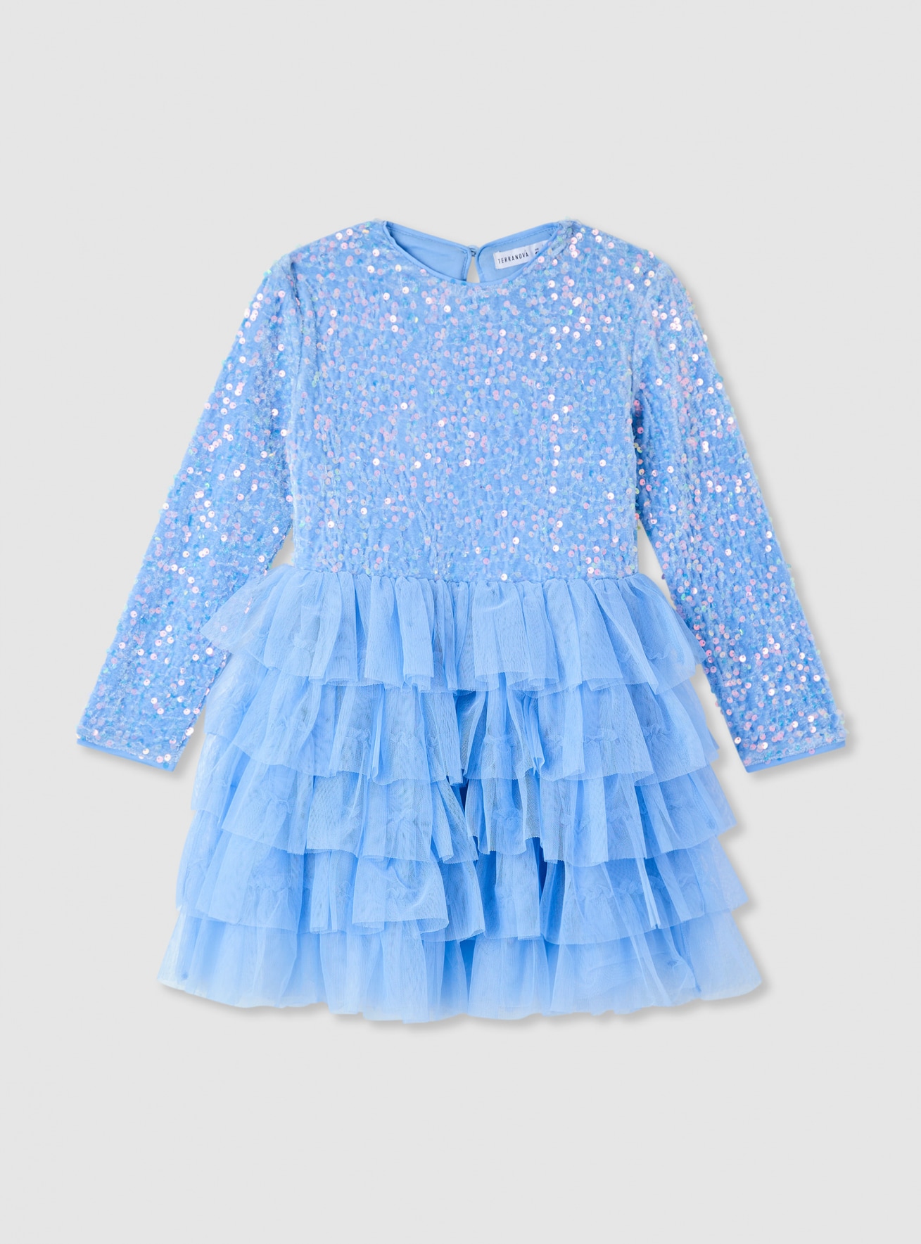 Vestito con paillettes e gonna a balze in tulle