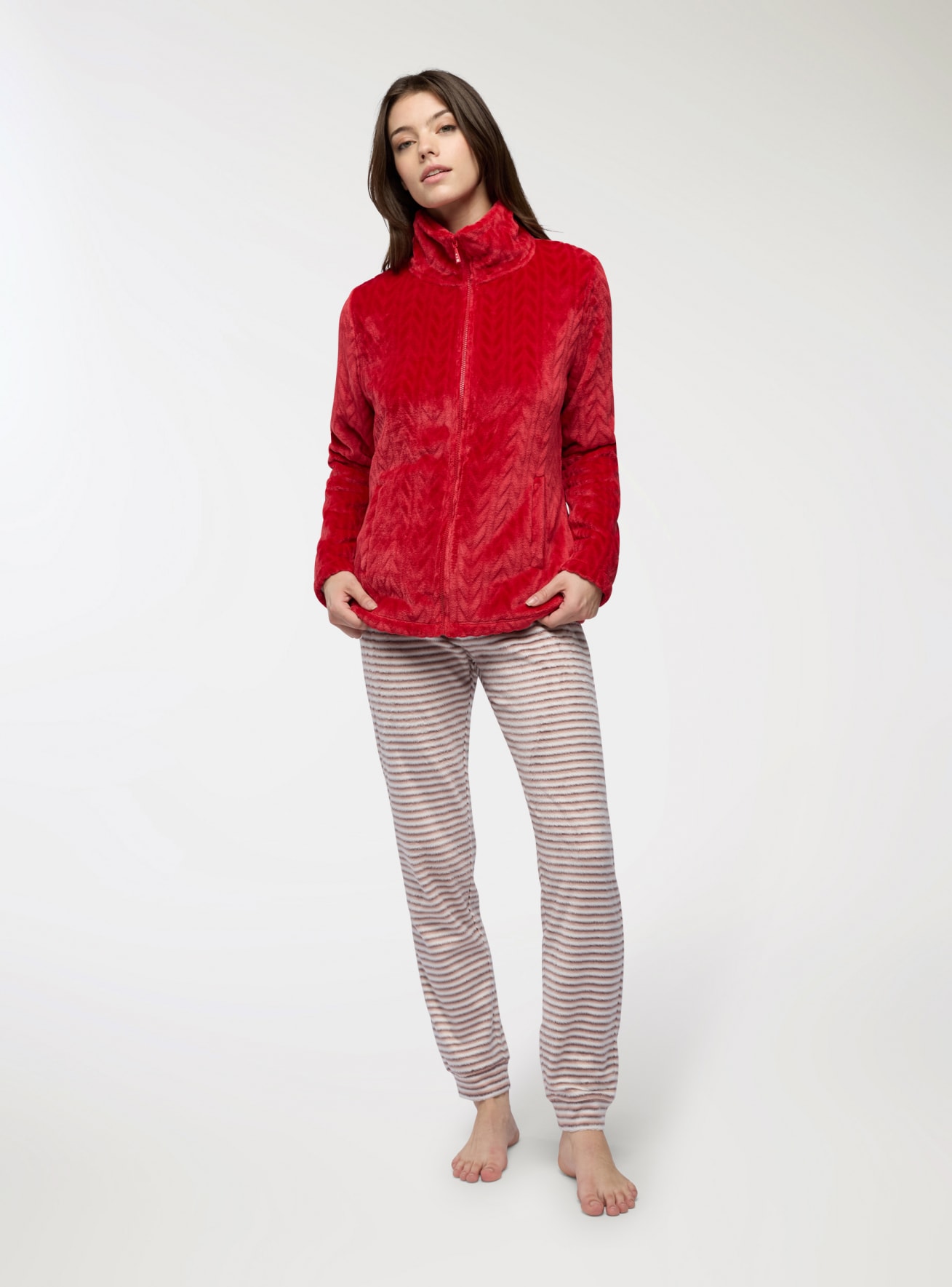 Felpa a treccia con zip girocollo