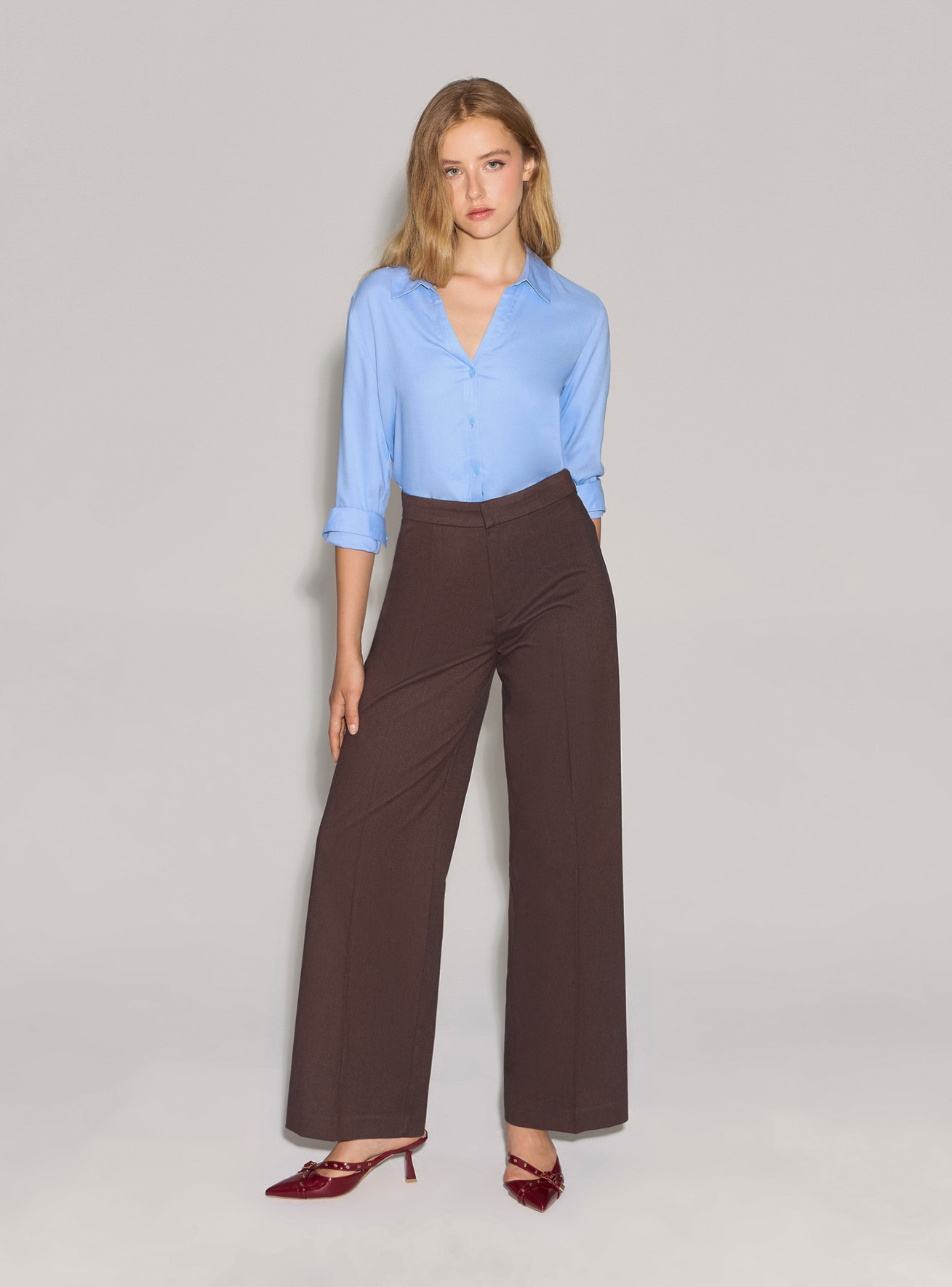 Pantaloni wide leg tinta unita