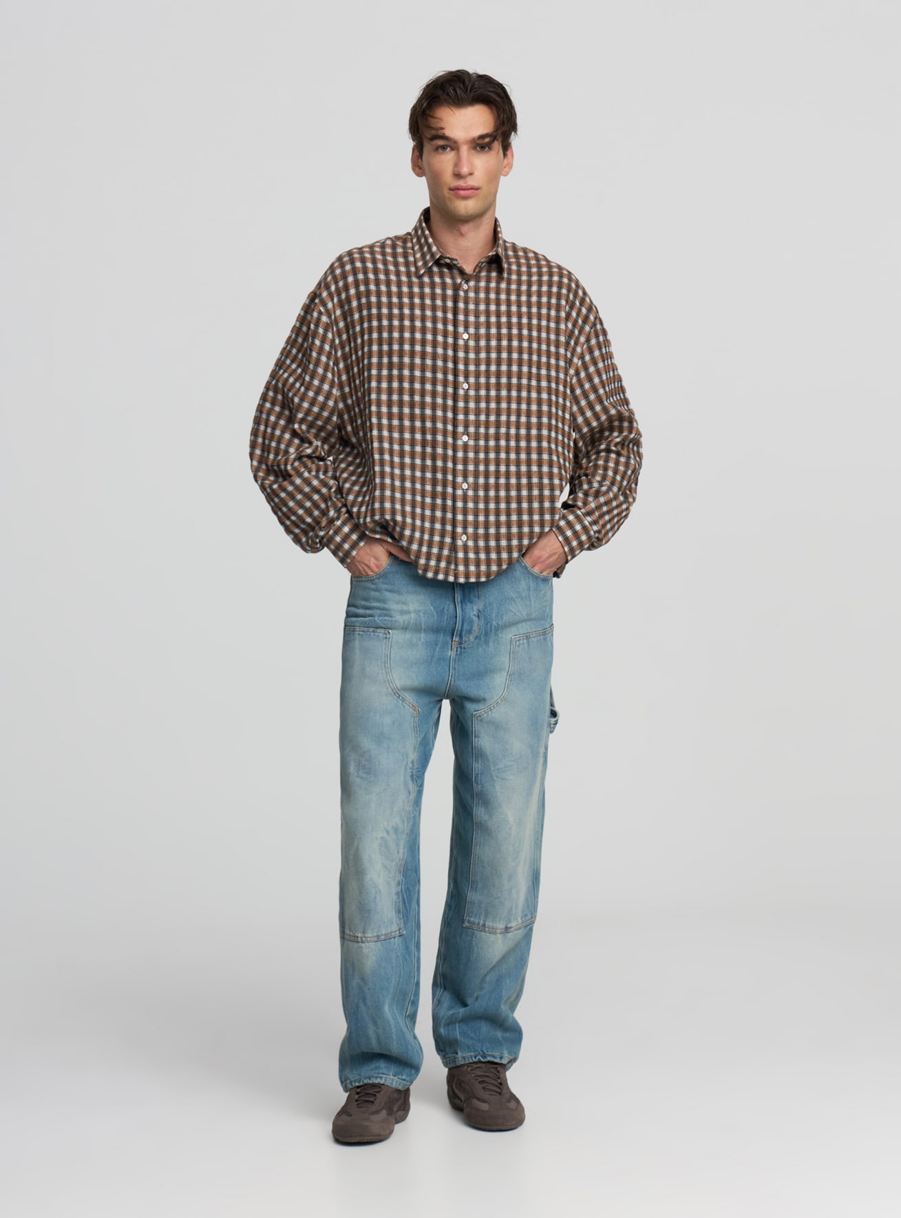 Camicia a quadri boxy scritta retro