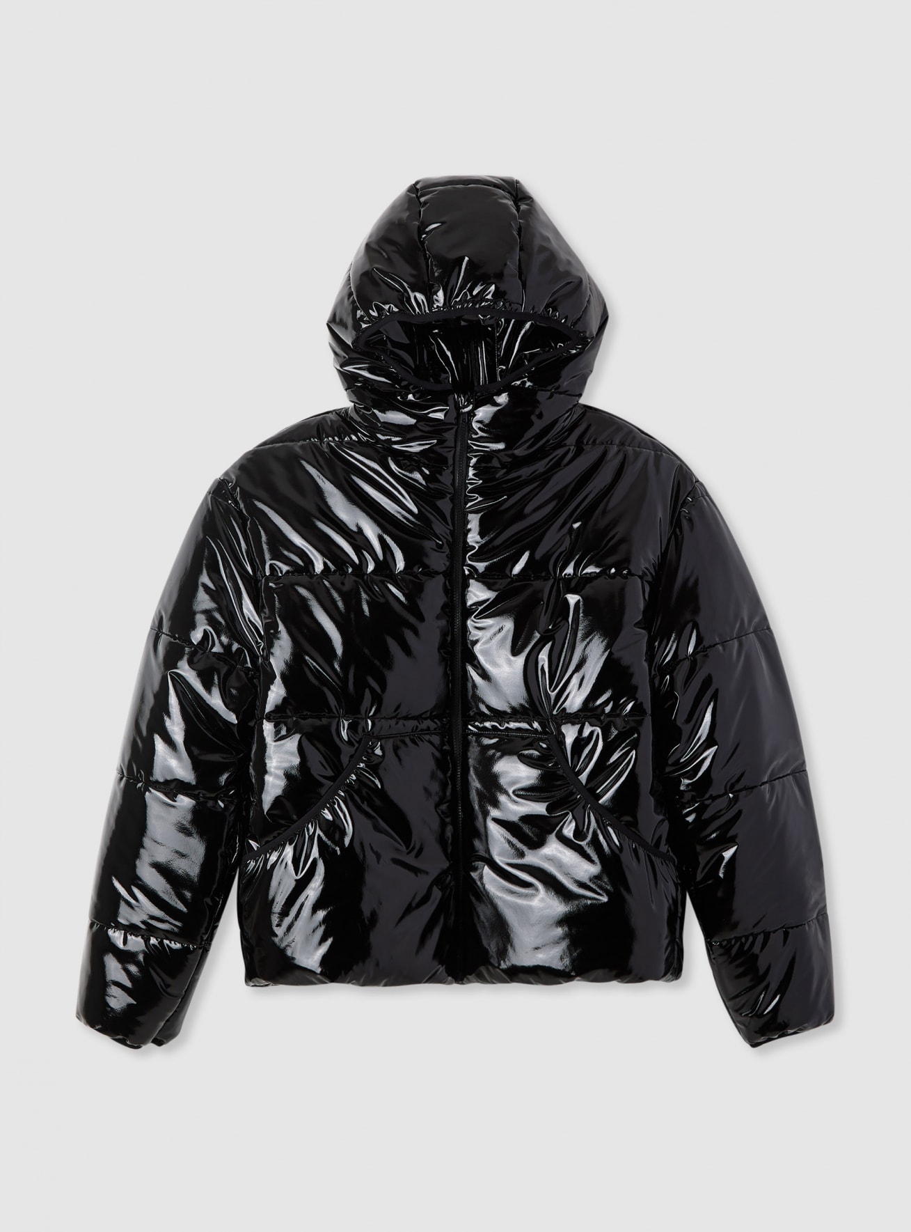 Chaqueta acolchada con capucha efecto brillante