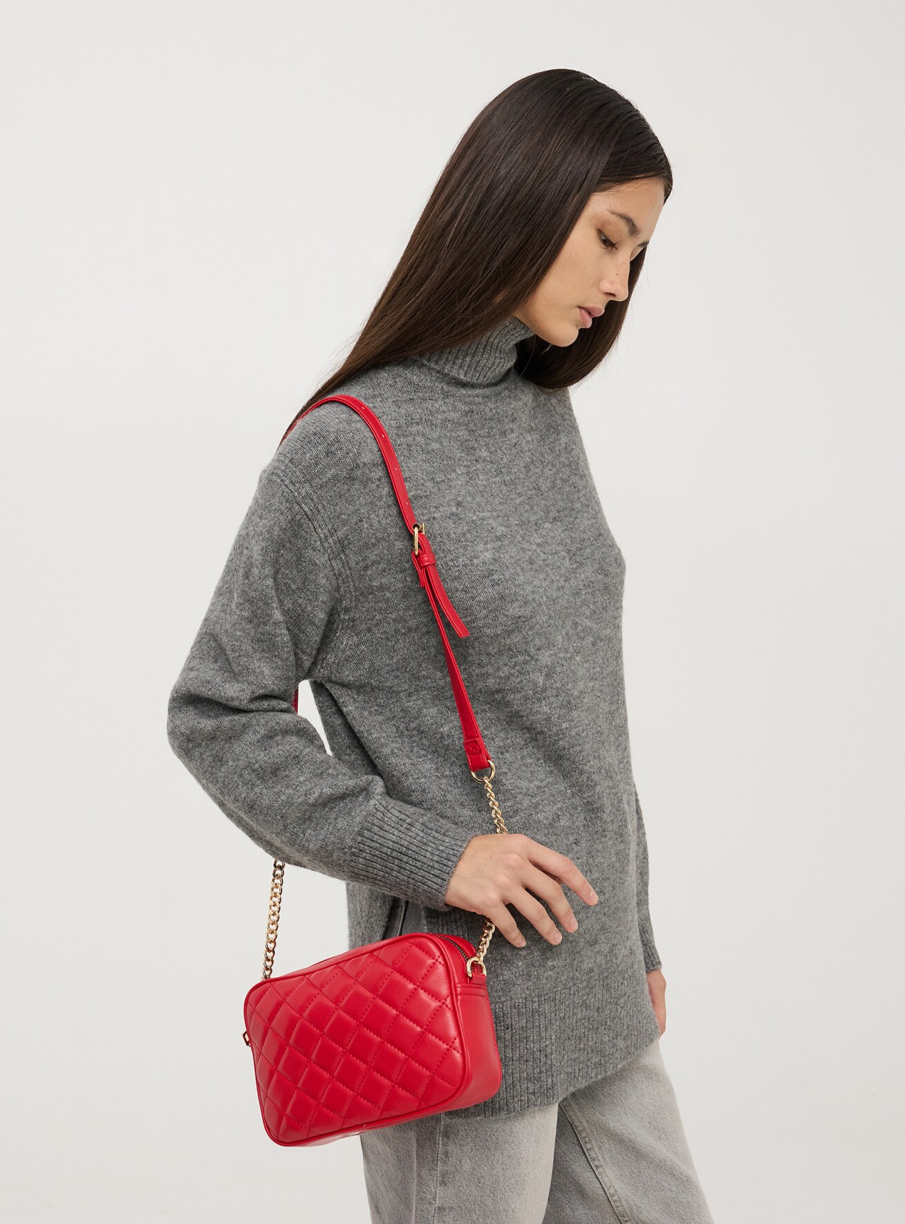 Red Quilted faux leather crossbody bag Buy Online Terranova