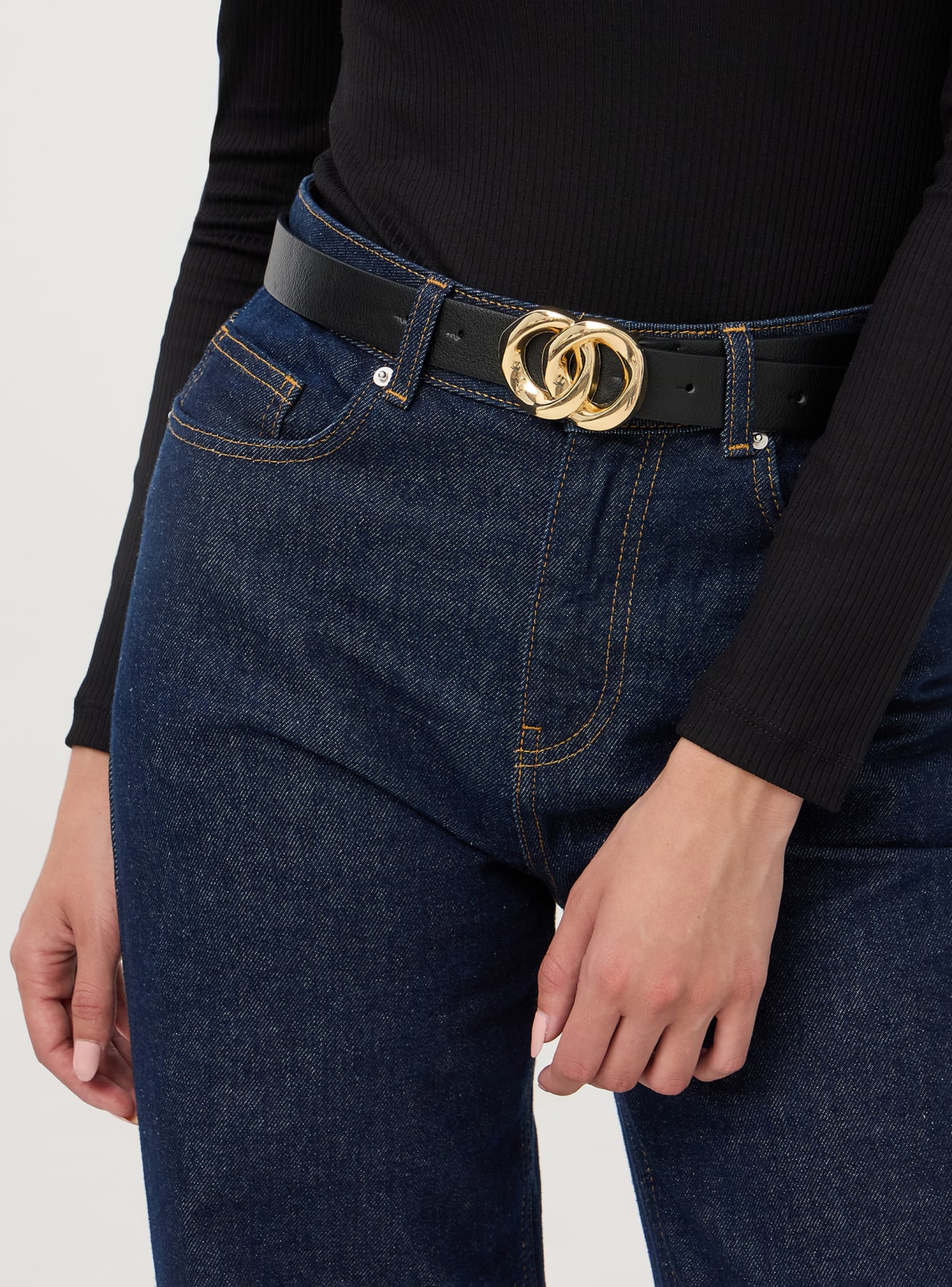 Ceinture moyenne avec boucle a double anneau tresse noir ultrablack Terranova