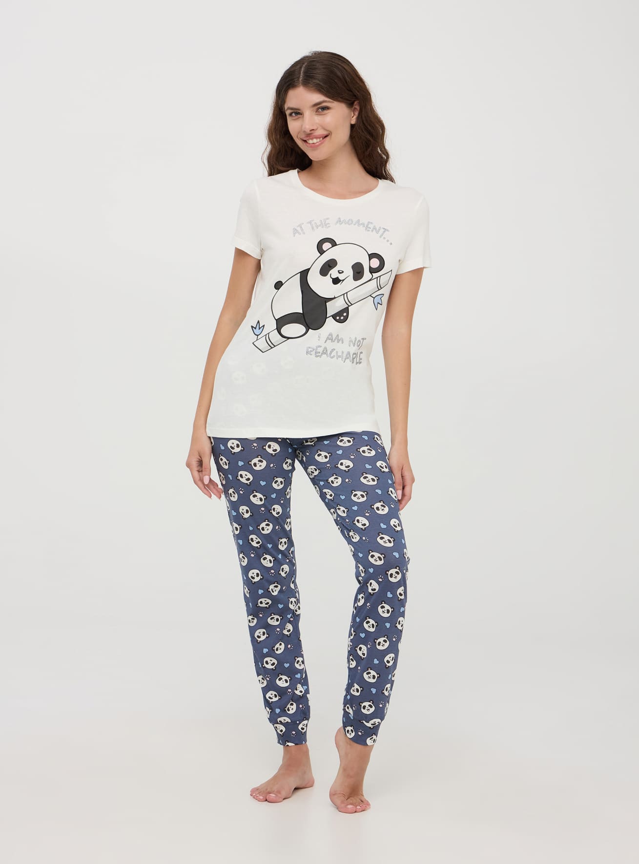 Set pigiama a fantasia con panda maniche corte Bianco lana Acquista Online Terranova