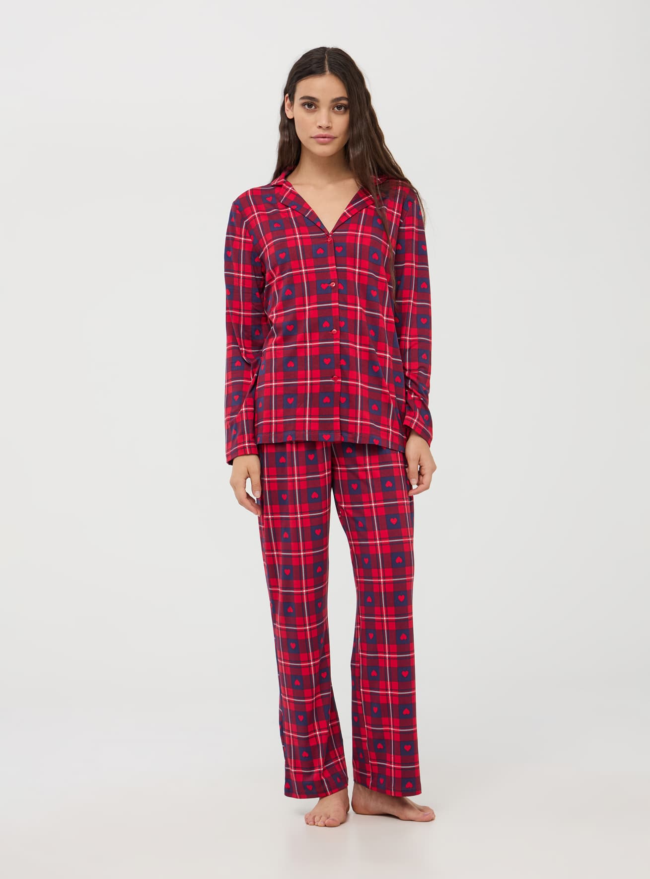 Set pigiama a quadri con motivo cuoricini Var rosso vivo Acquista Online Terranova