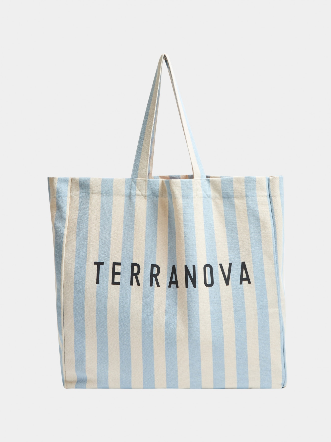 Borsa shopper in tela a righe e logo