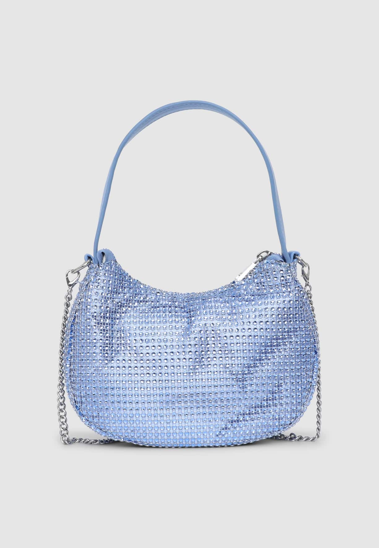 Borsa mezza luna con strass e tracolla