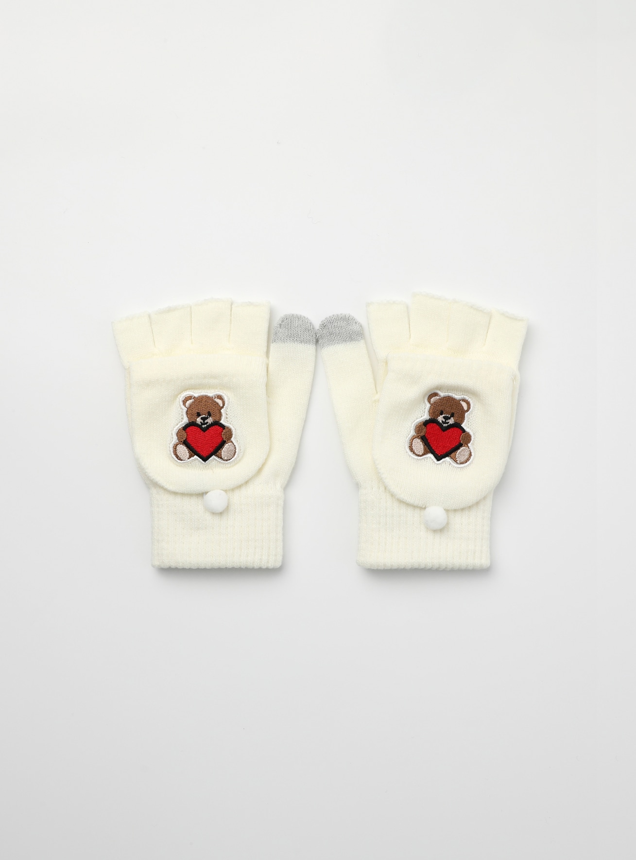 Guanti manopola senza dita con ricamo orsetto