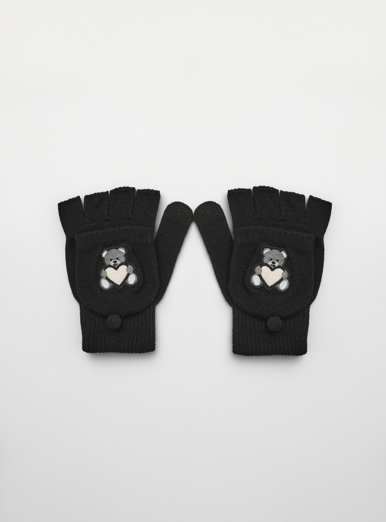 Guanti manopola senza dita con ricamo orsetto