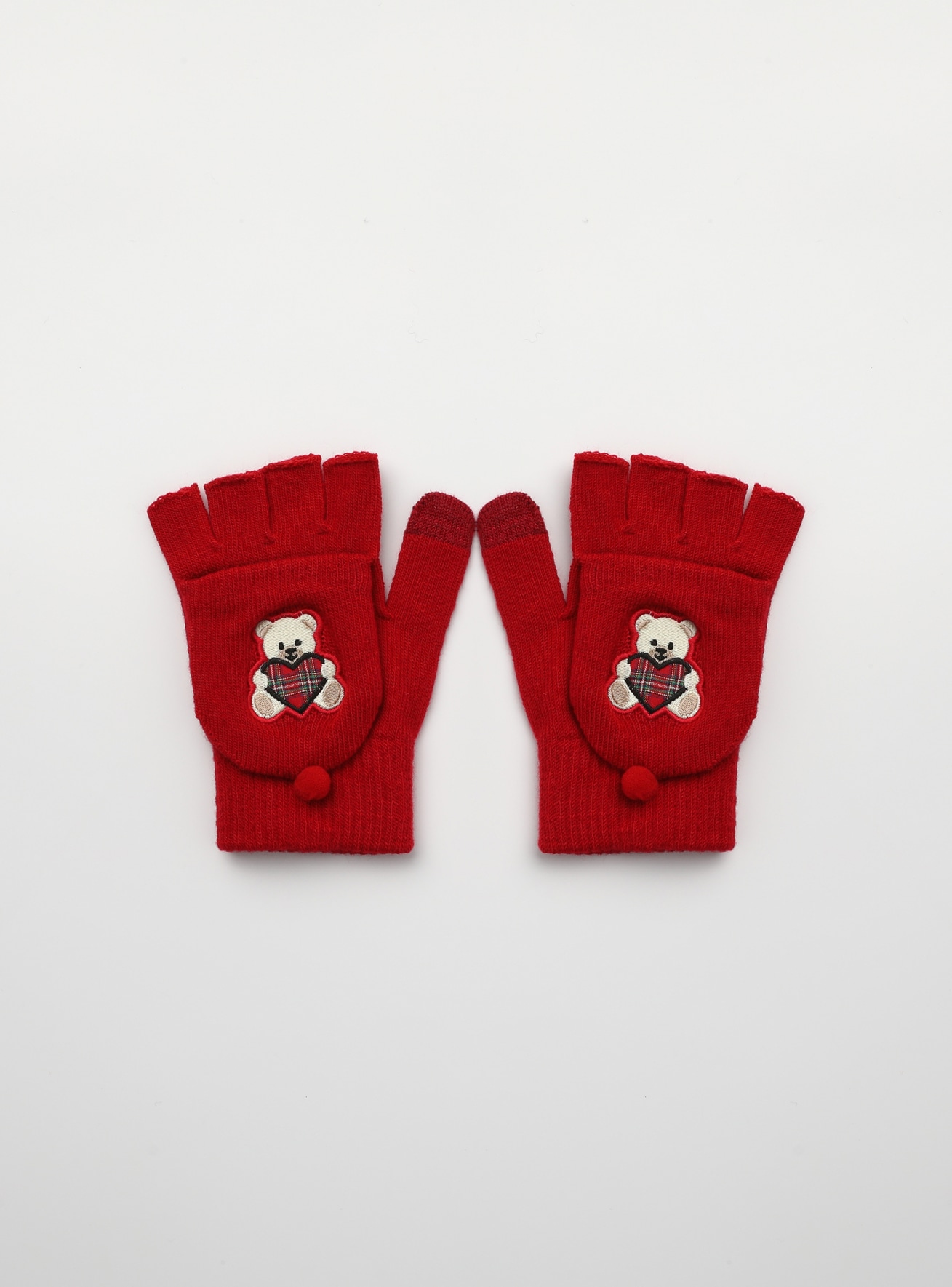 Guanti manopola senza dita con ricamo orsetto