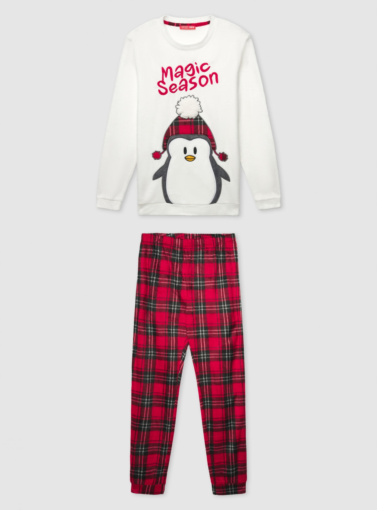 Set pigiama con pinguino e pantaloni a quadri