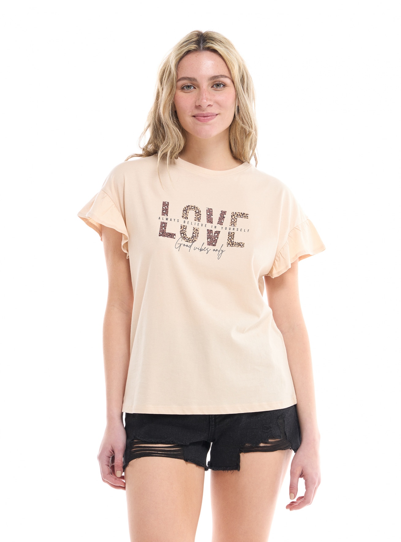 T-shirt ampia con scritta beige chiaro | Terranova