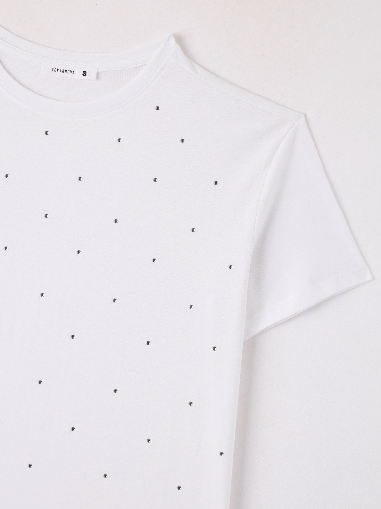 T-shirt white Optical rhinestone Crew neck Terranova - Buy | with Online