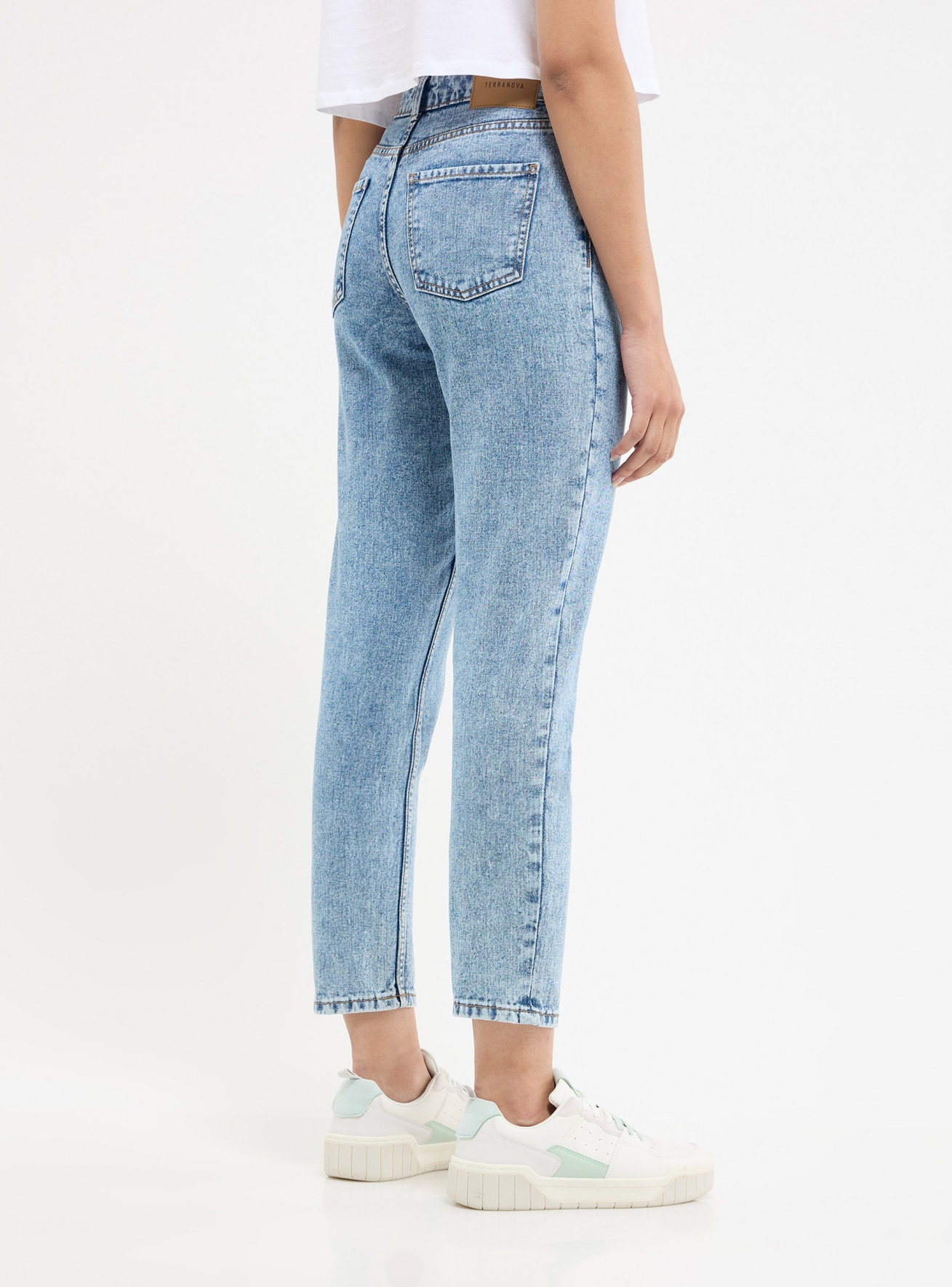 Middle blue denim Cotton mom jeans - Buy Online